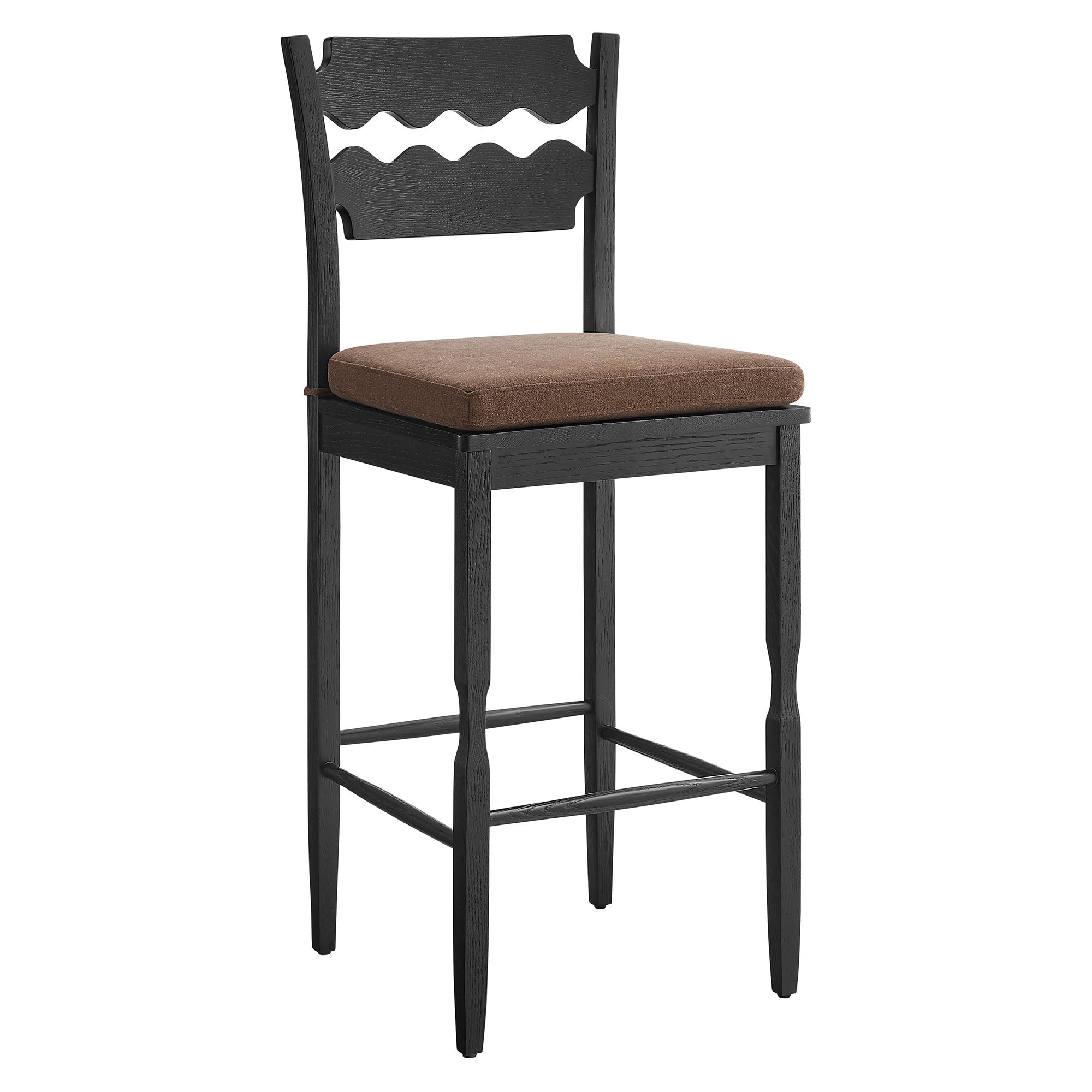 Modway Jax Oak Wood Bar Stool With Wavy Razor Back and Cushion