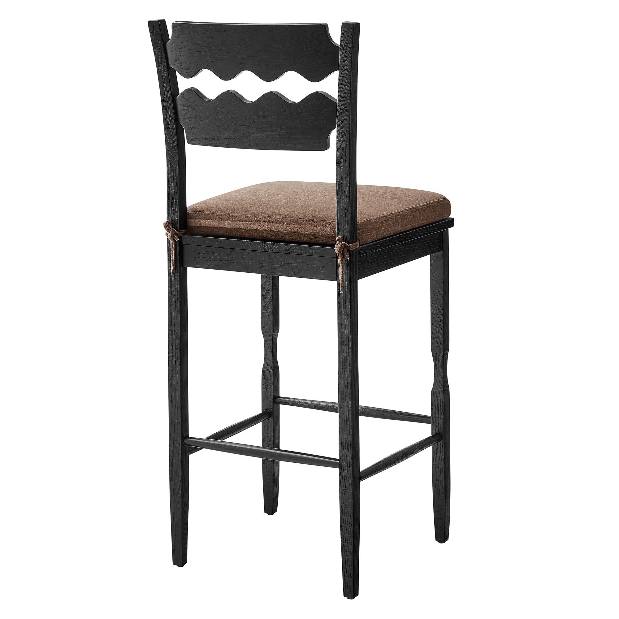 Modway Jax Oak Wood Bar Stool With Wavy Razor Back and Cushion