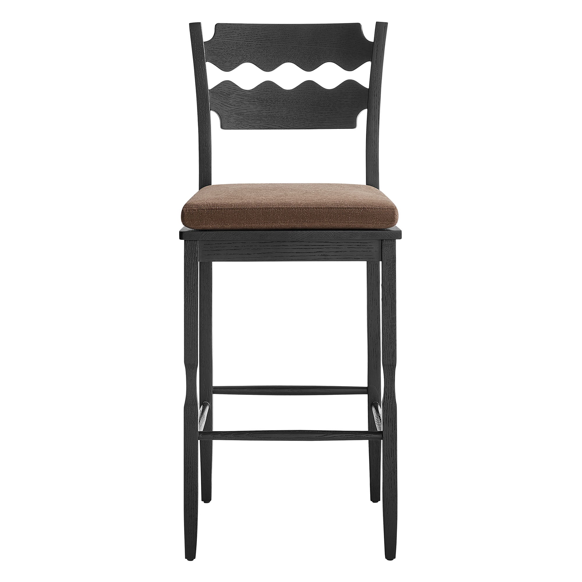 Modway EEI-7519 Jax Oak Wood Bar Stool With Wavy Razor Back and Cushion