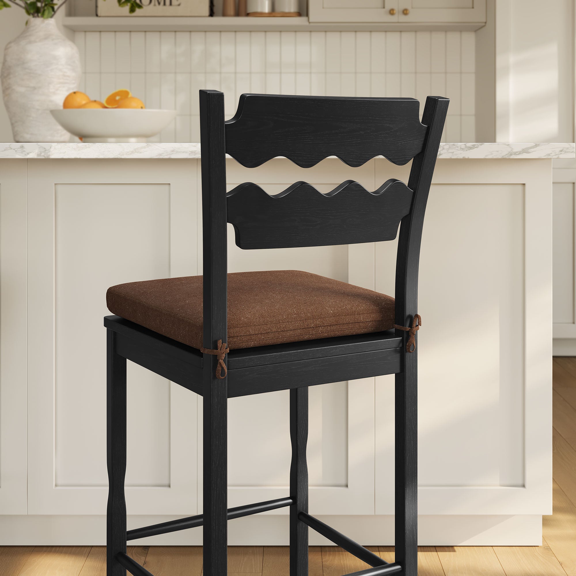 Modway EEI-7519 Jax Oak Wood Bar Stool With Wavy Razor Back and Cushion
