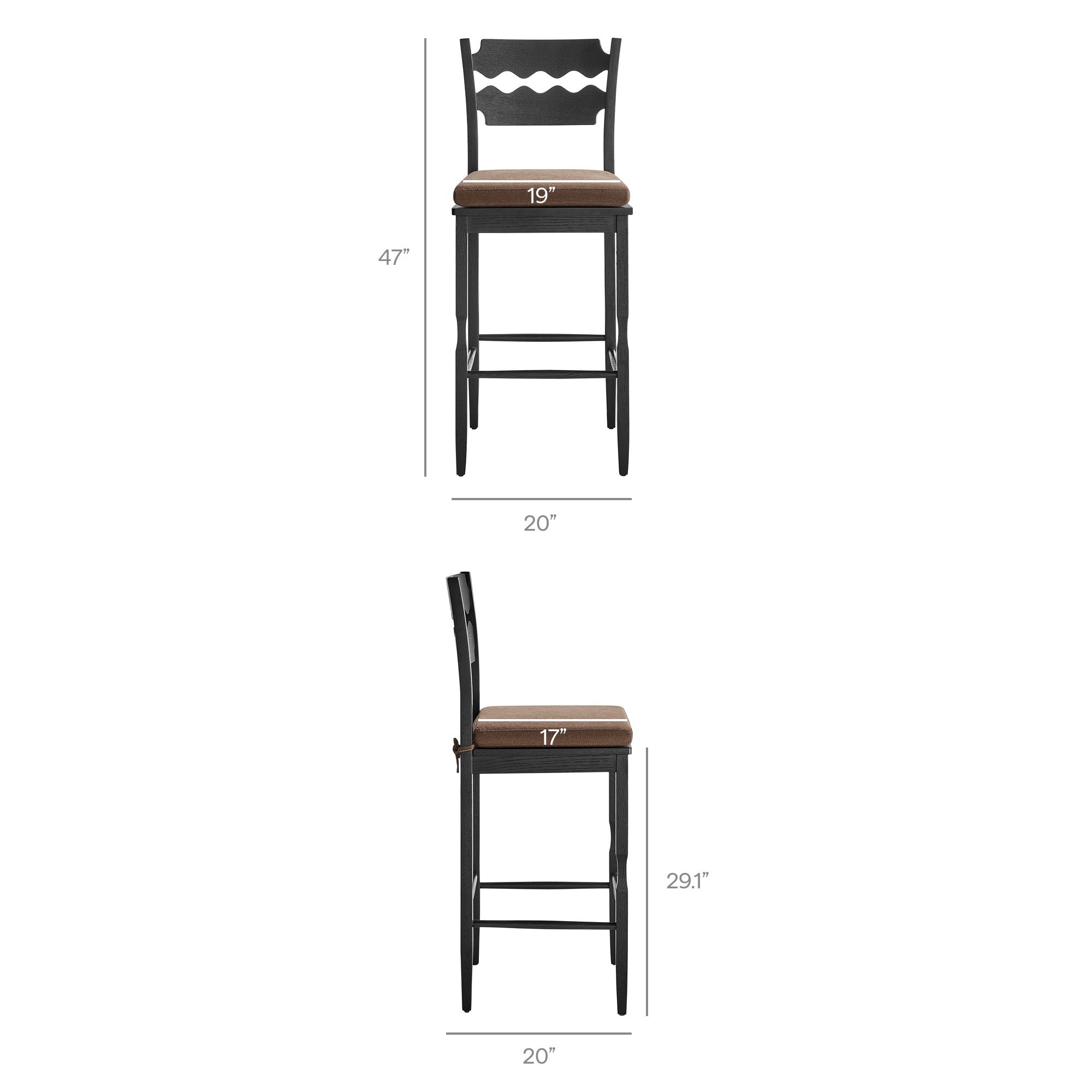 Modway EEI-7519 Jax Oak Wood Bar Stool With Wavy Razor Back and Cushion