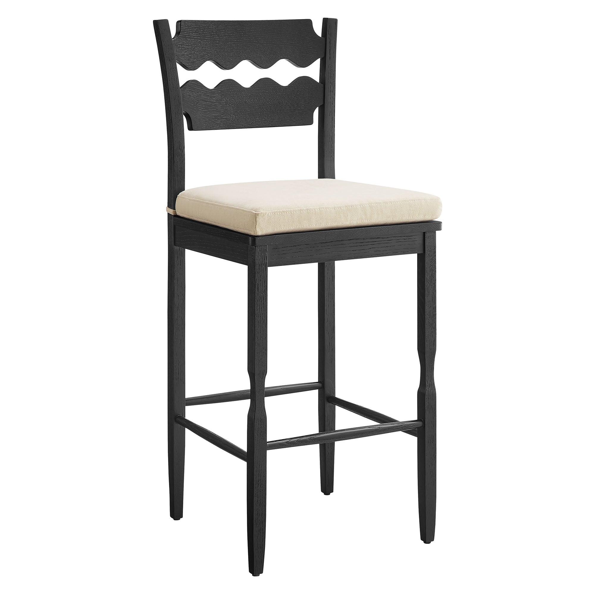 Modway Jax Oak Wood Bar Stool With Wavy Razor Back and Cushion