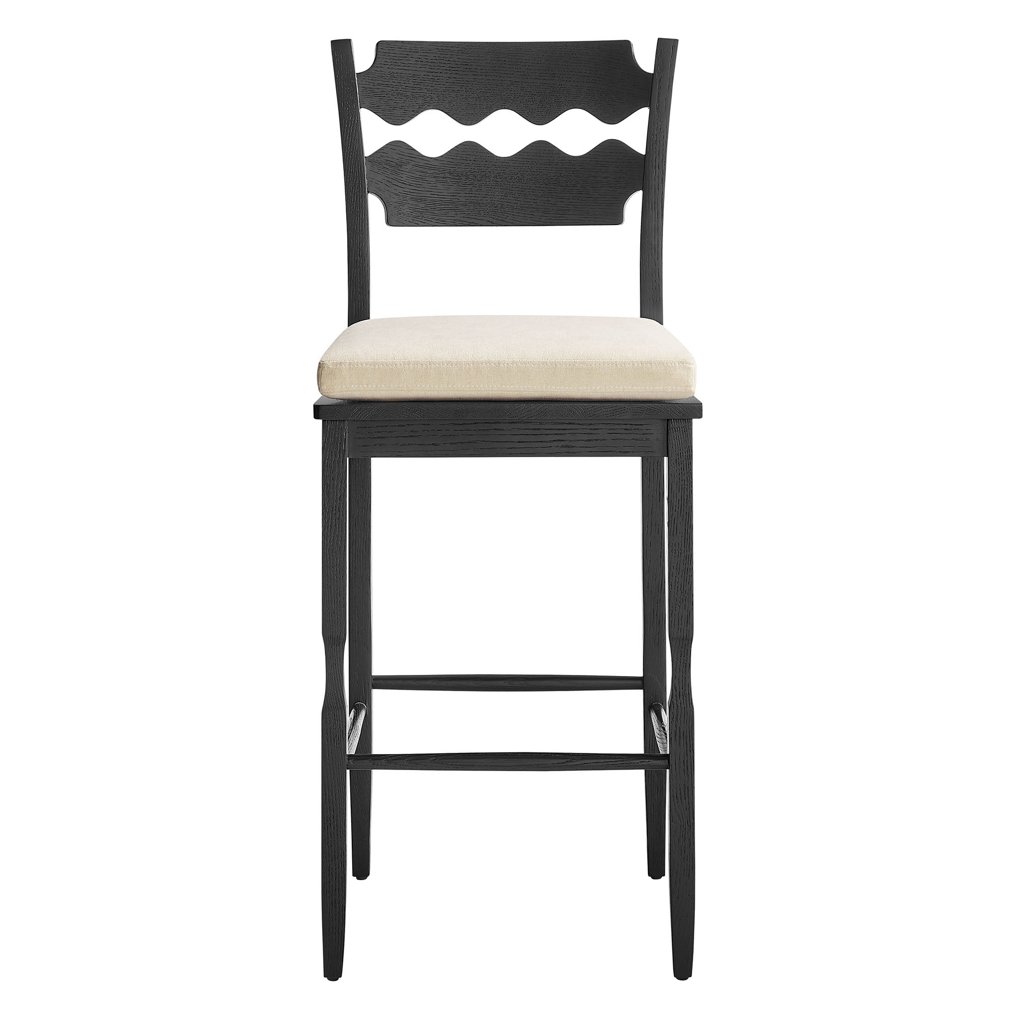 Modway Jax Oak Wood Bar Stool With Wavy Razor Back and Cushion