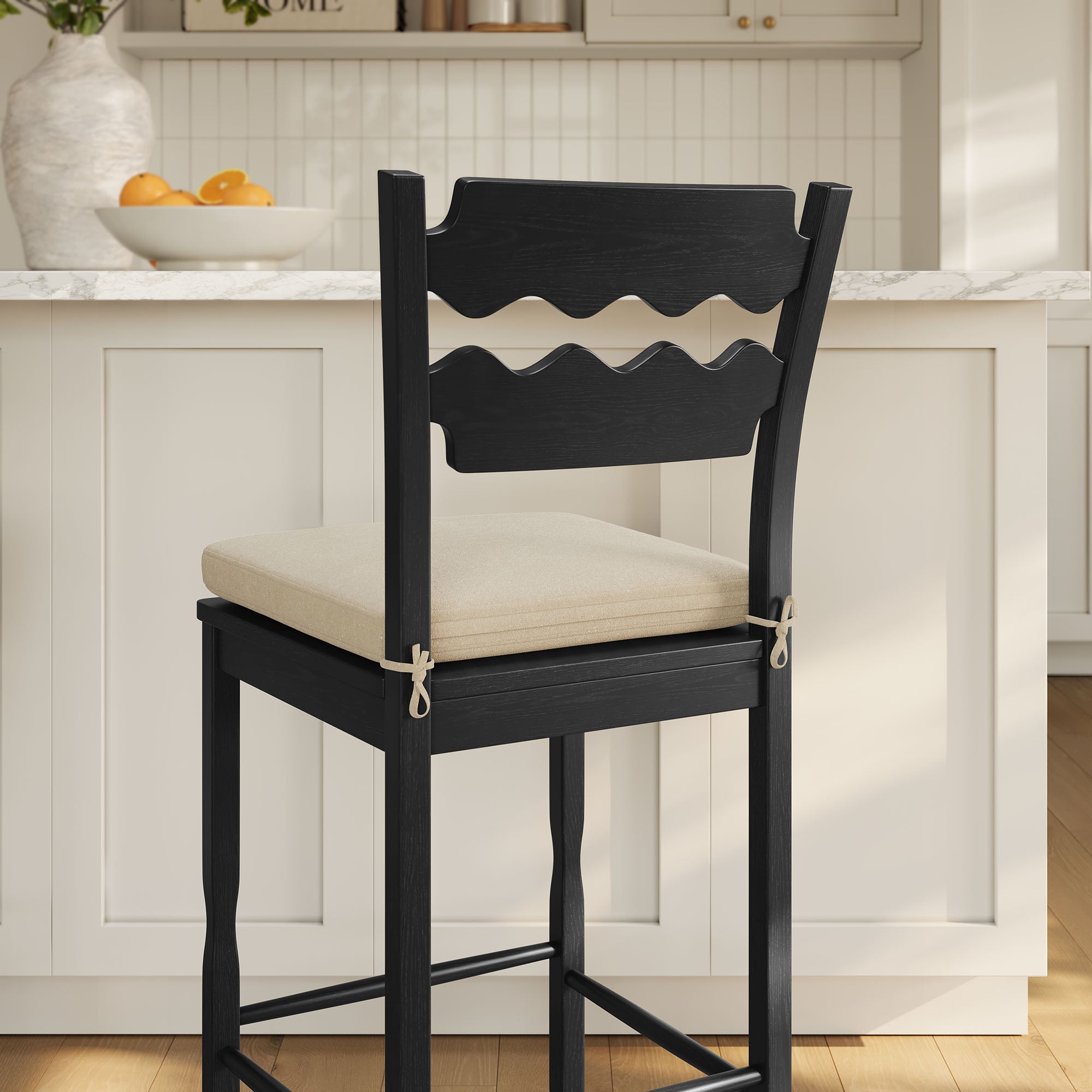 Modway EEI-7519 Jax Oak Wood Bar Stool With Wavy Razor Back and Cushion
