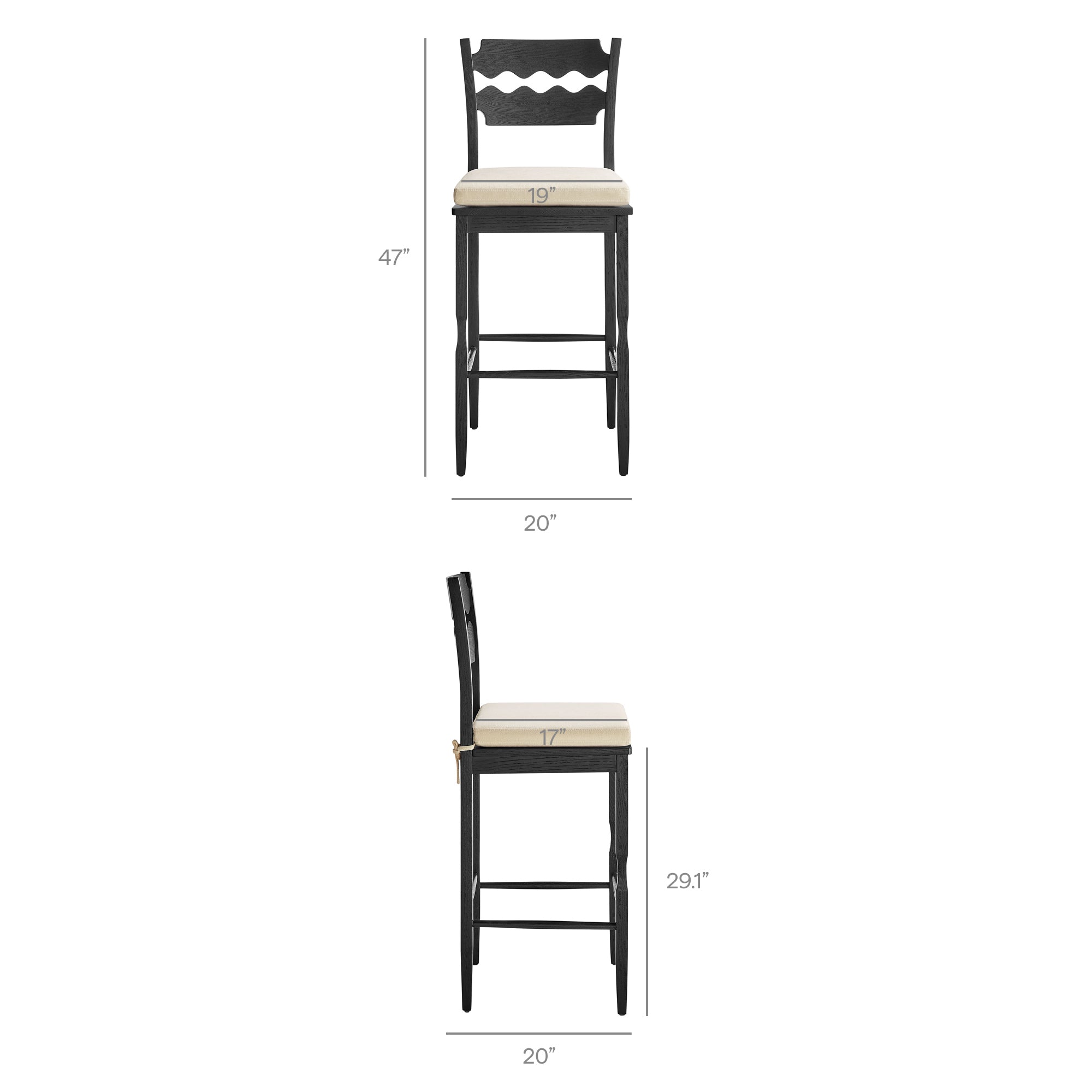 Modway EEI-7519 Jax Oak Wood Bar Stool With Wavy Razor Back and Cushion