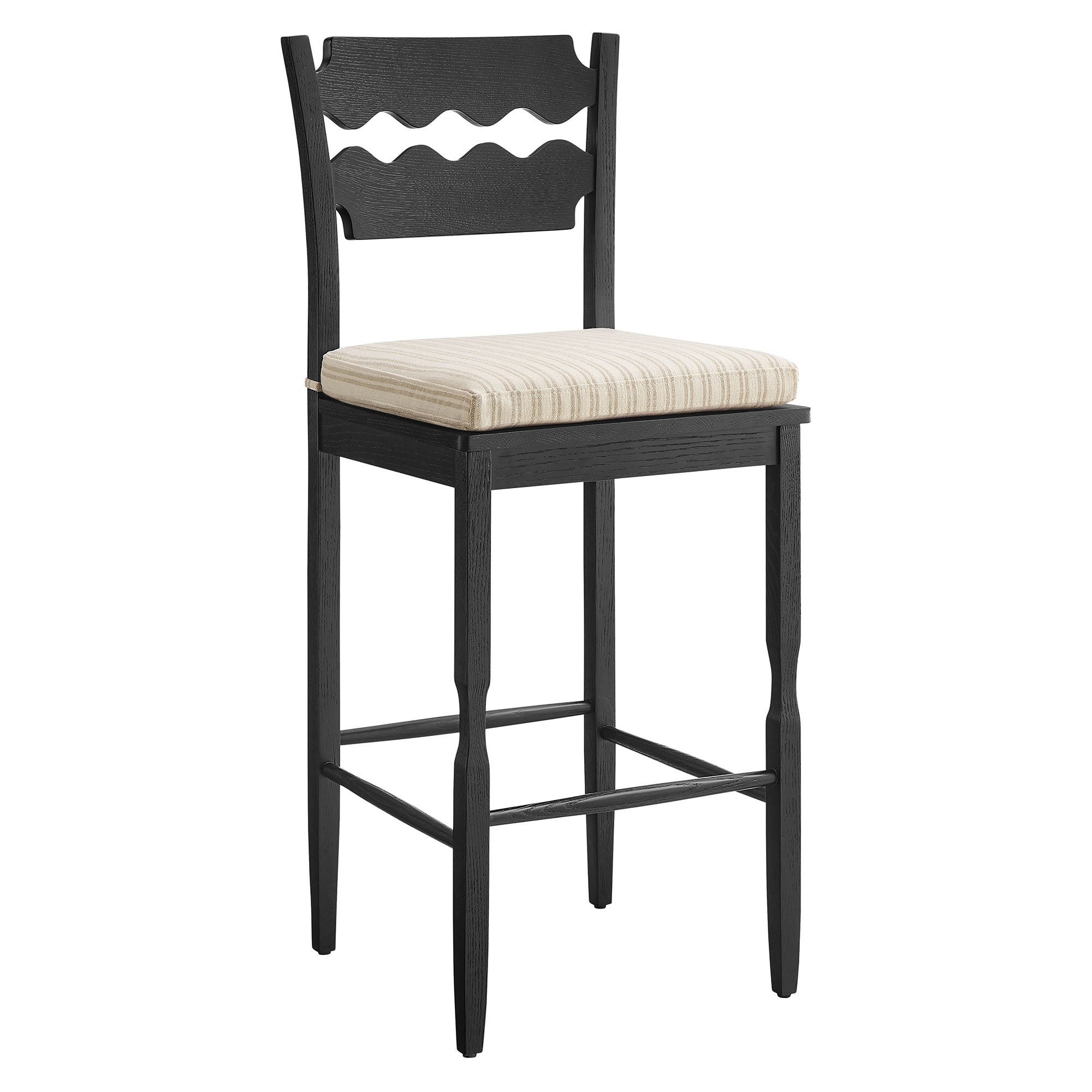 Modway Jax Oak Wood Bar Stool With Wavy Razor Back and Cushion