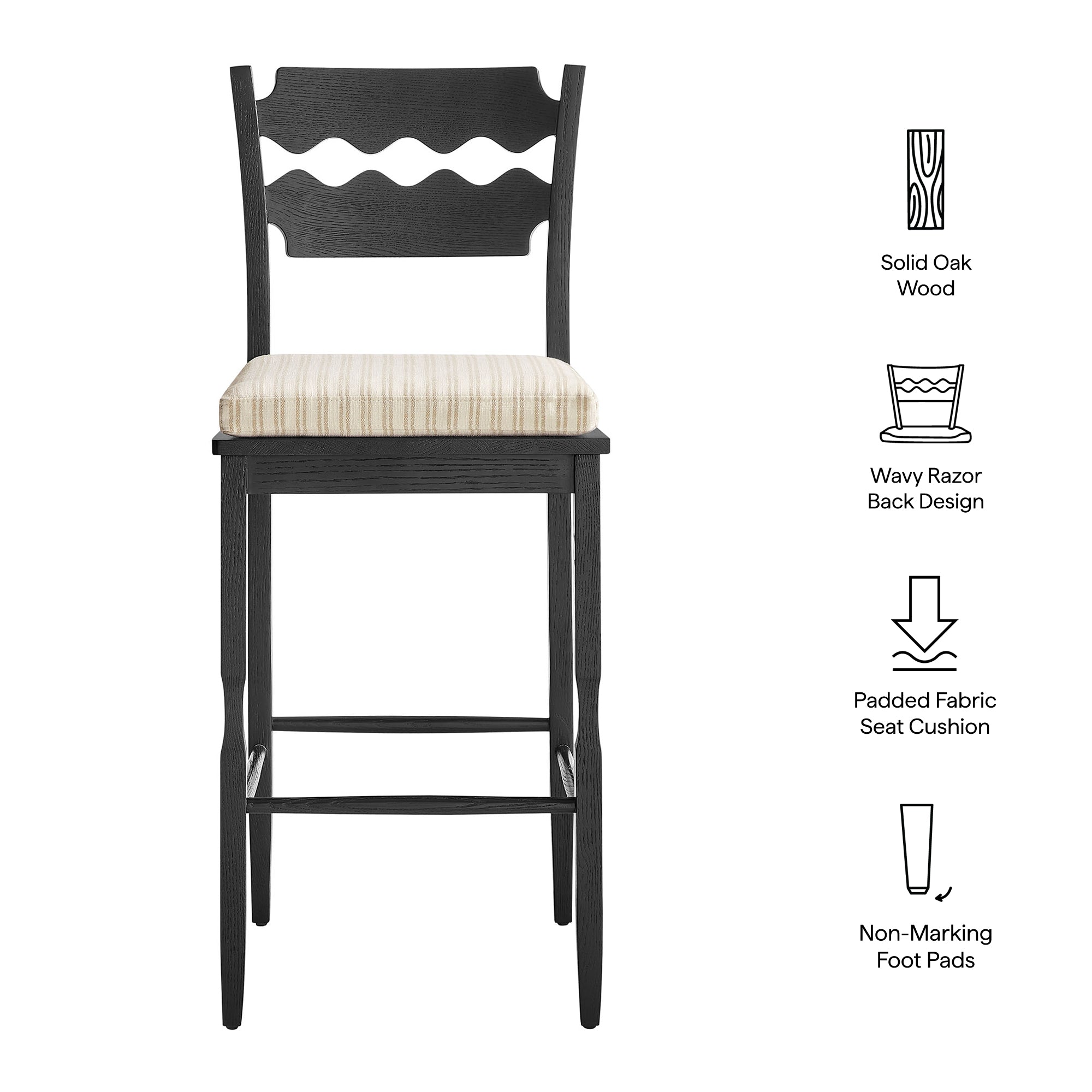 Modway EEI-7519 Jax Oak Wood Bar Stool With Wavy Razor Back and Cushion