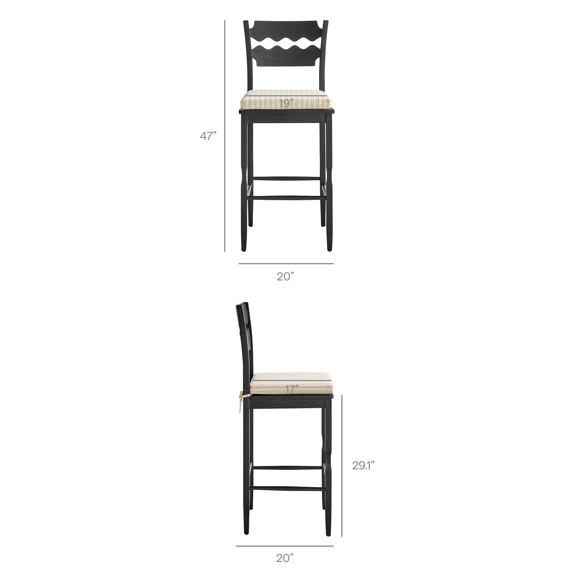 Modway Jax Oak Wood Bar Stool With Wavy Razor Back and Cushion