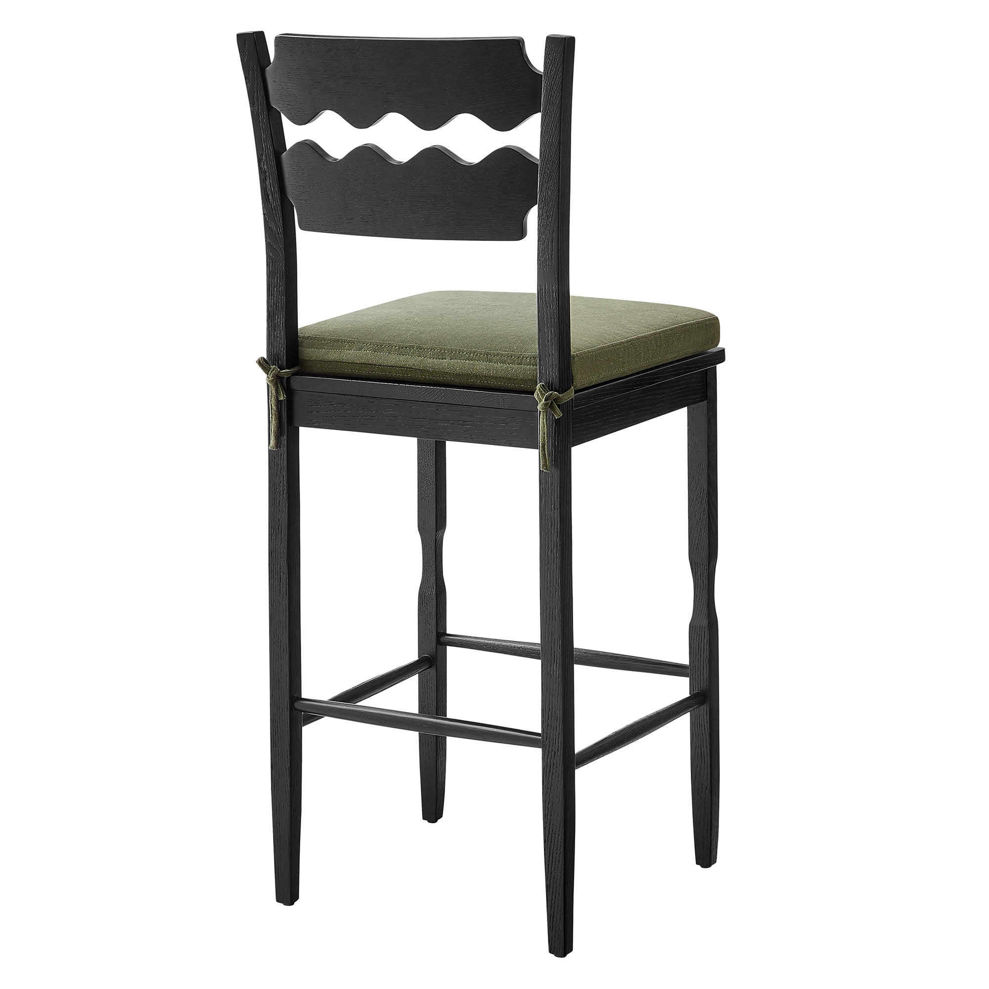 Modway Jax Oak Wood Bar Stool With Wavy Razor Back and Cushion