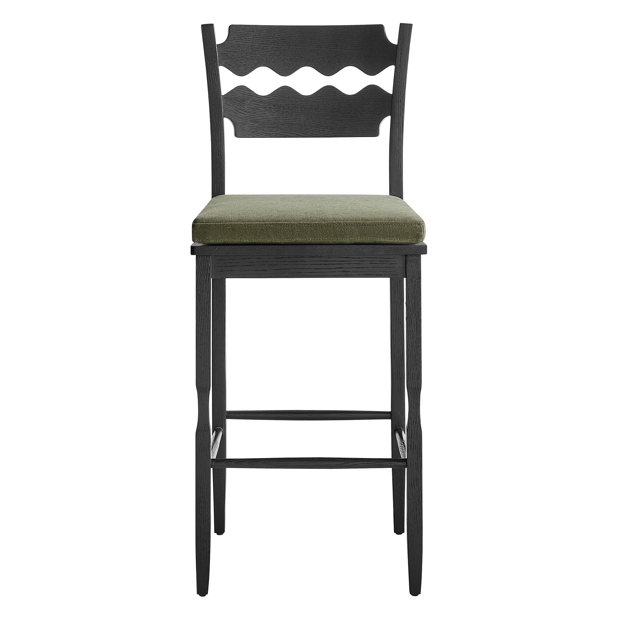 Modway Jax Oak Wood Bar Stool With Wavy Razor Back and Cushion