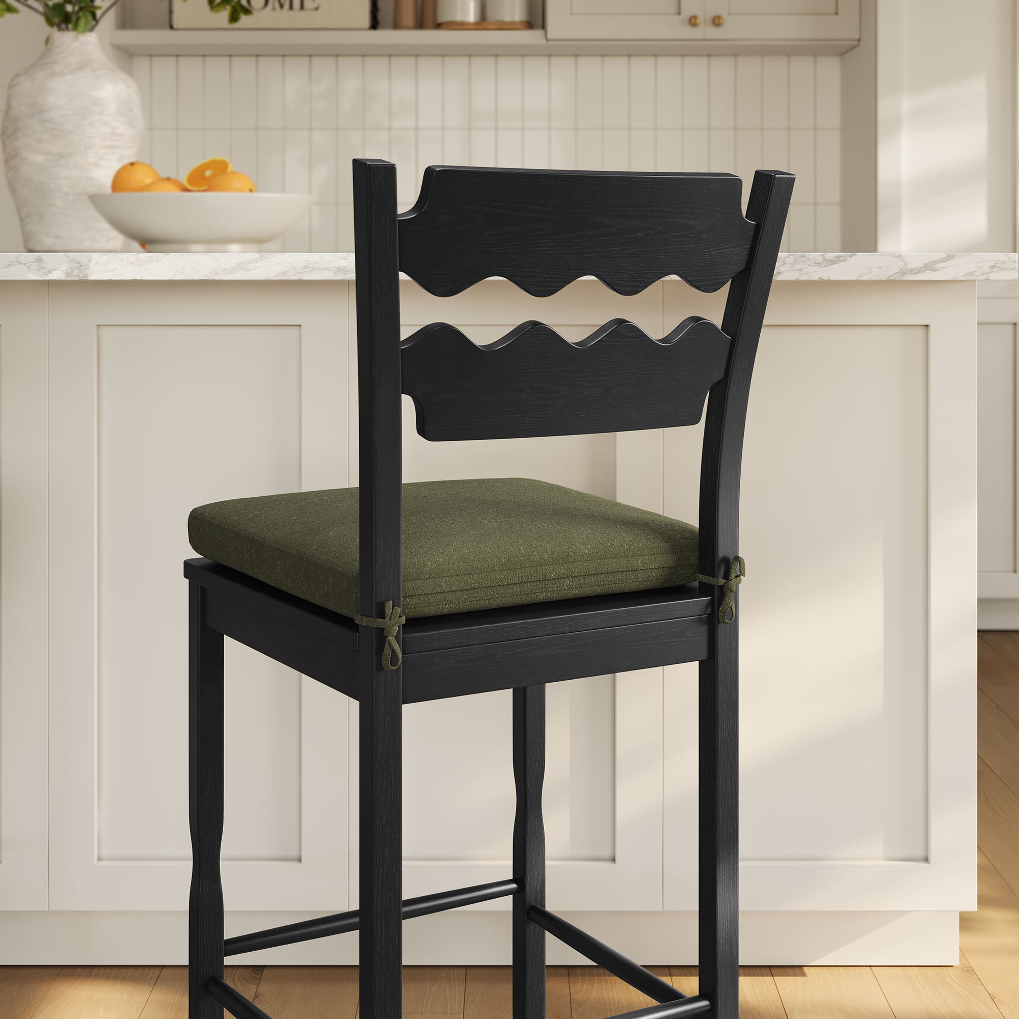 Modway Jax Oak Wood Bar Stool With Wavy Razor Back and Cushion