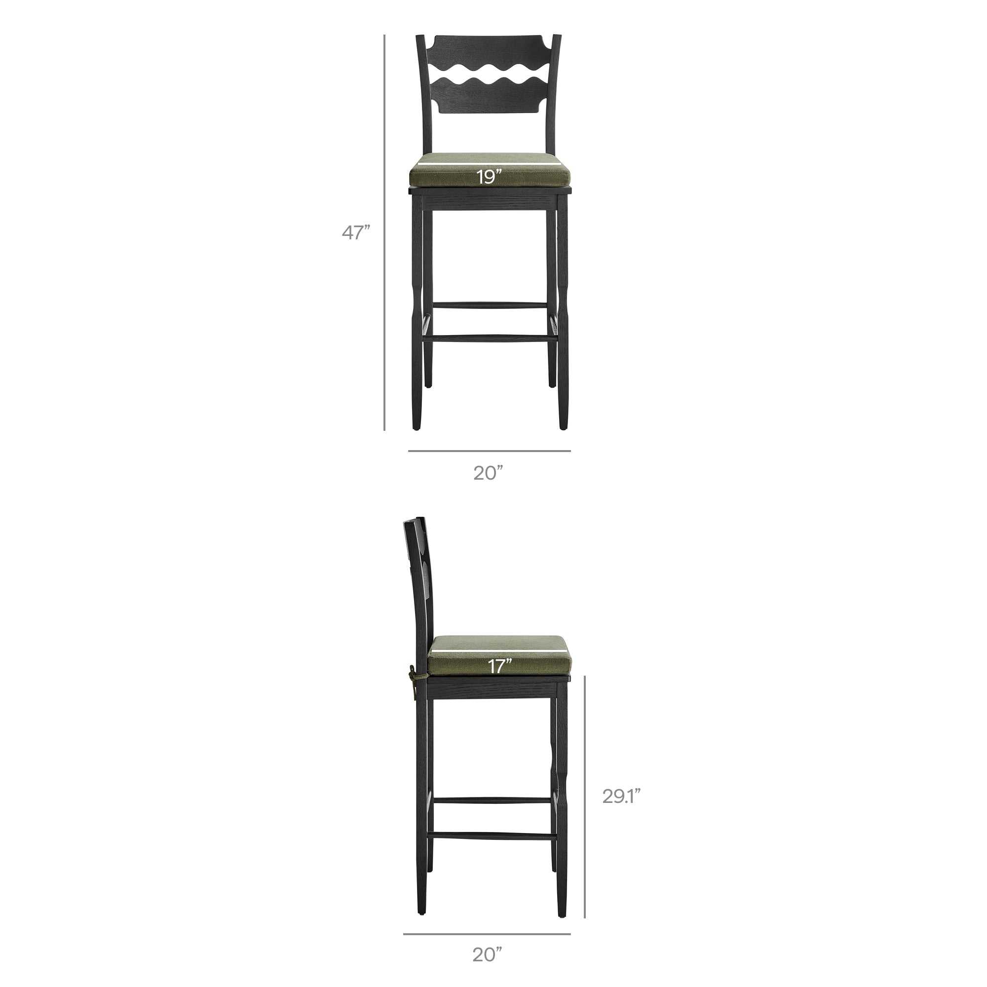 Modway Jax Oak Wood Bar Stool With Wavy Razor Back and Cushion
