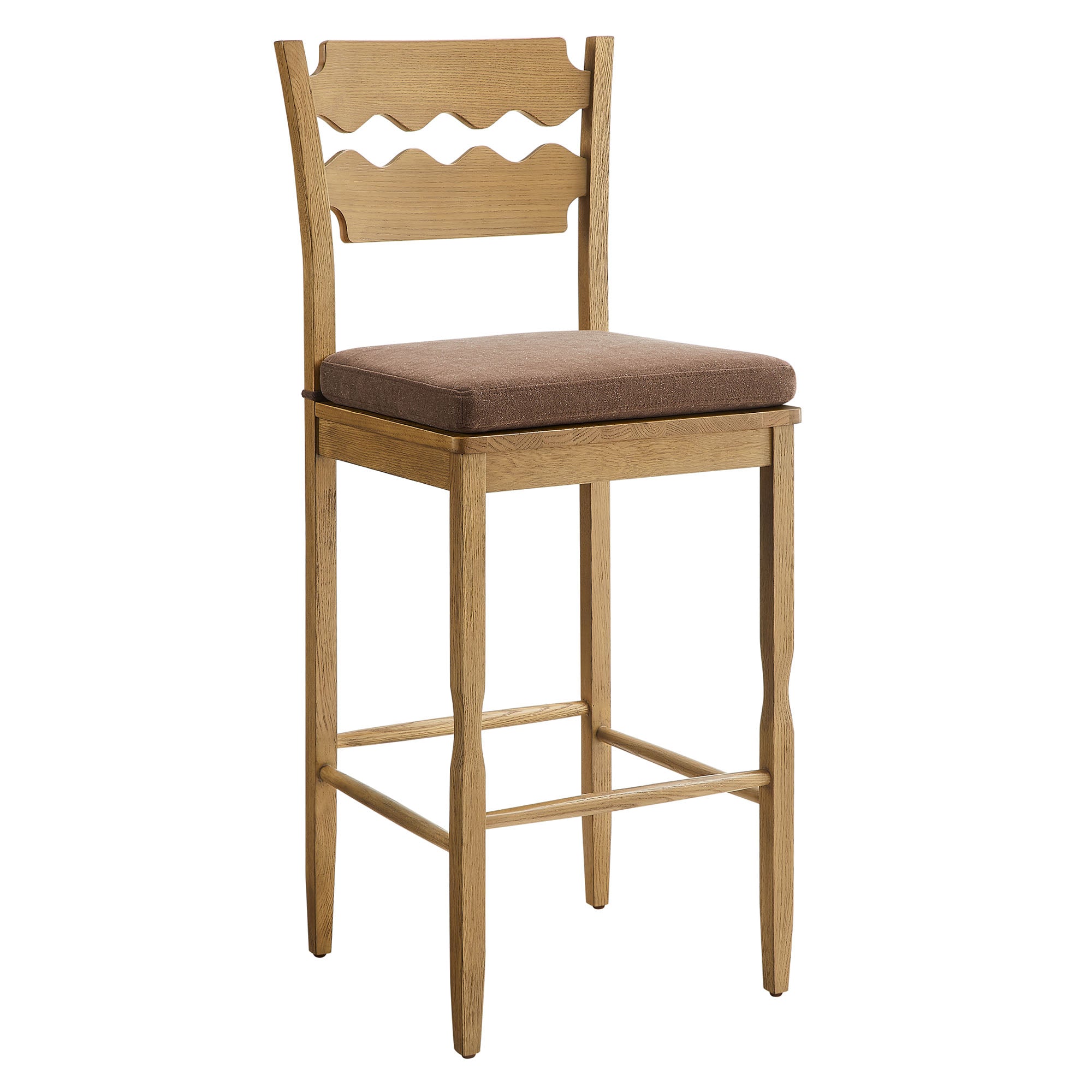 Modway Jax Oak Wood Bar Stool With Wavy Razor Back and Cushion