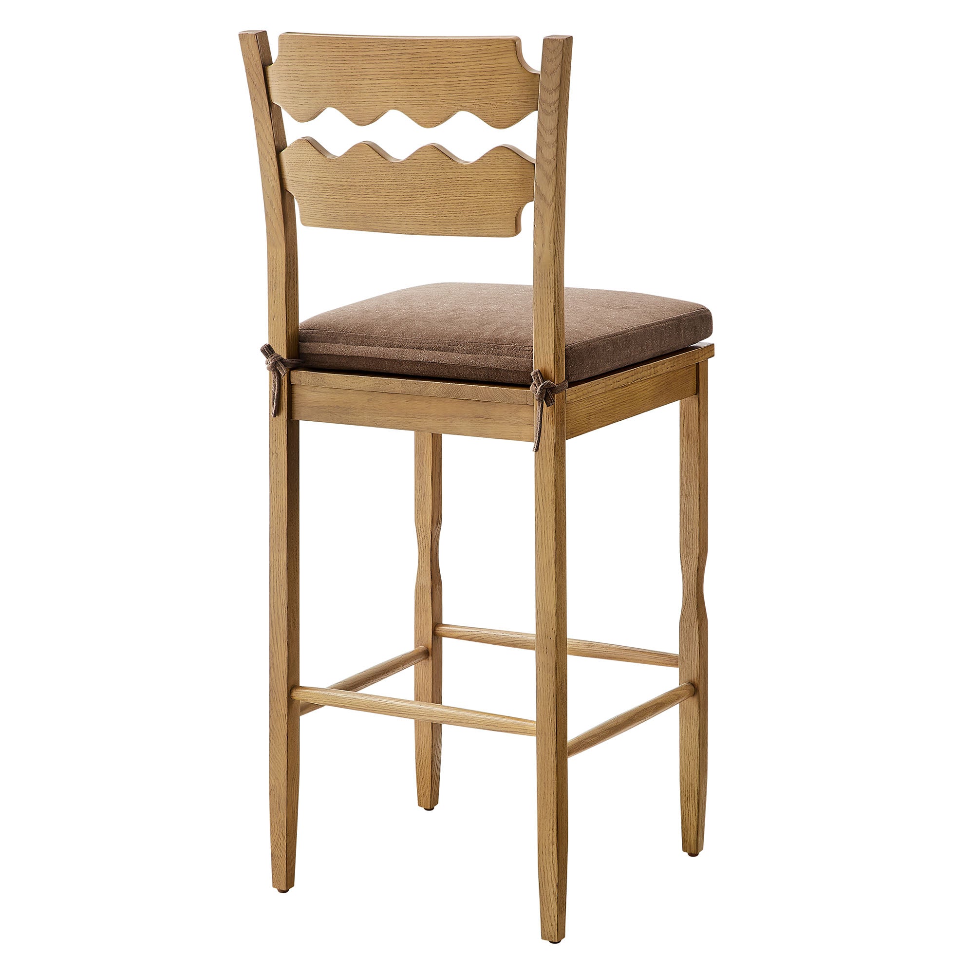 Modway Jax Oak Wood Bar Stool With Wavy Razor Back and Cushion