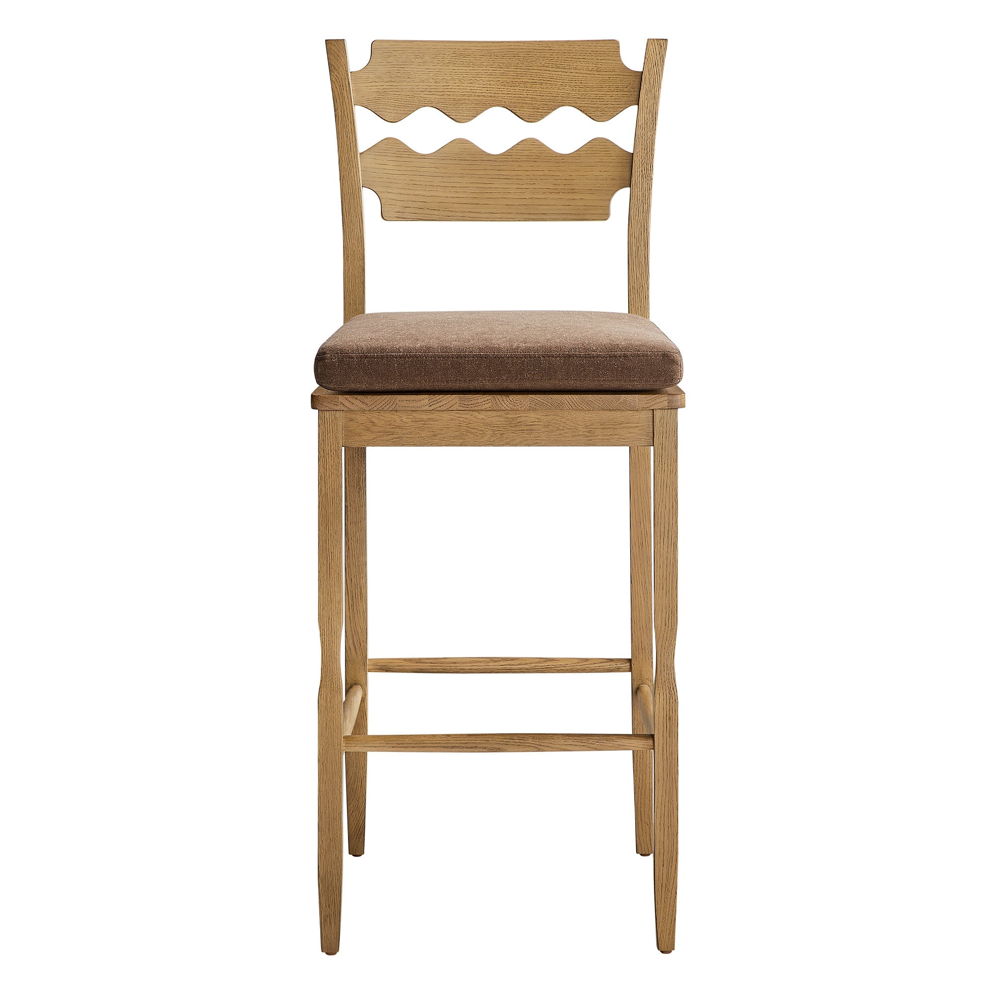 Modway Jax Oak Wood Bar Stool With Wavy Razor Back and Cushion
