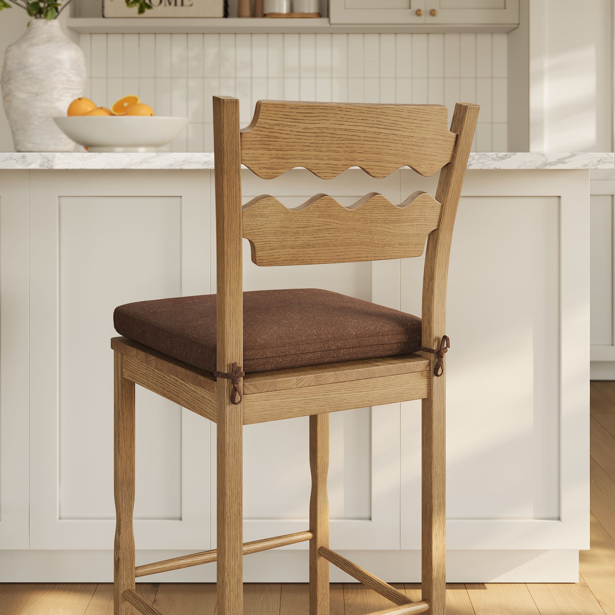 Modway EEI-7519 Jax Oak Wood Bar Stool With Wavy Razor Back and Cushion