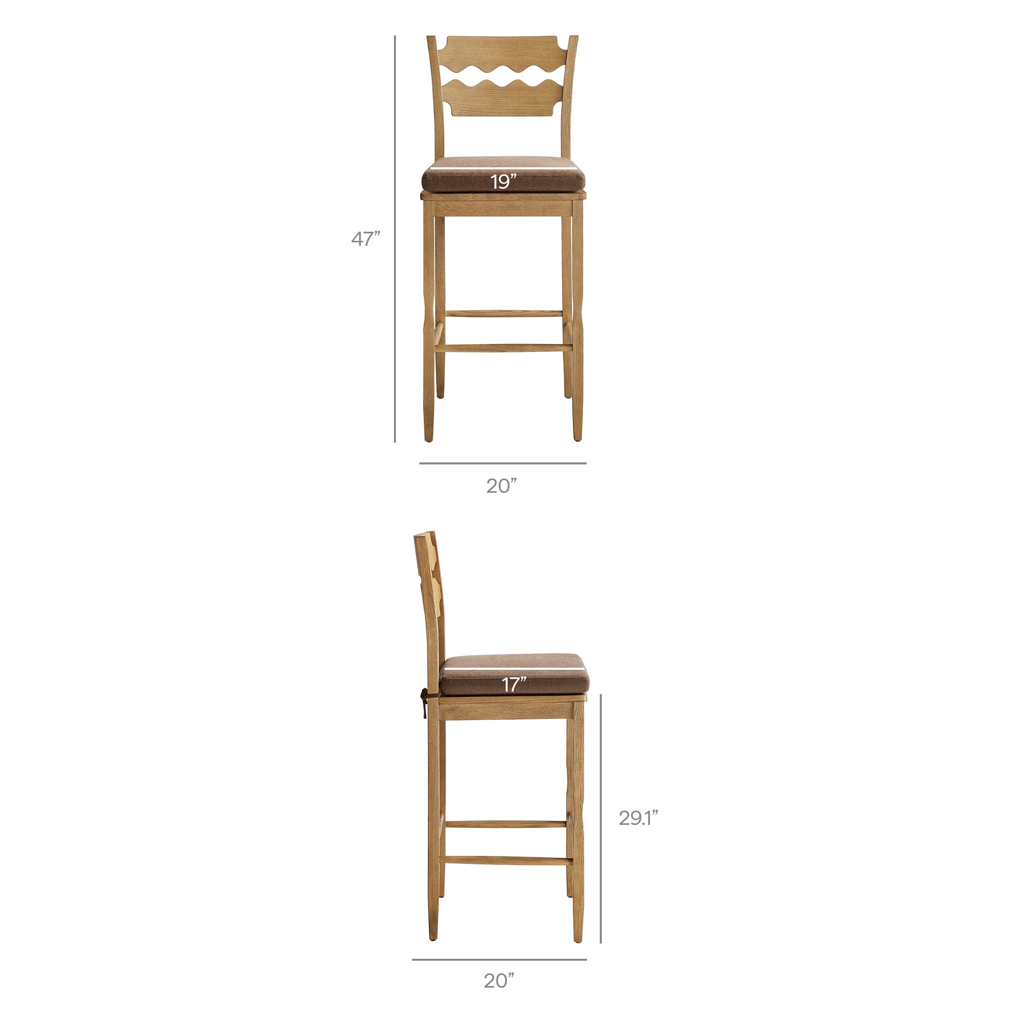 Modway EEI-7519 Jax Oak Wood Bar Stool With Wavy Razor Back and Cushion