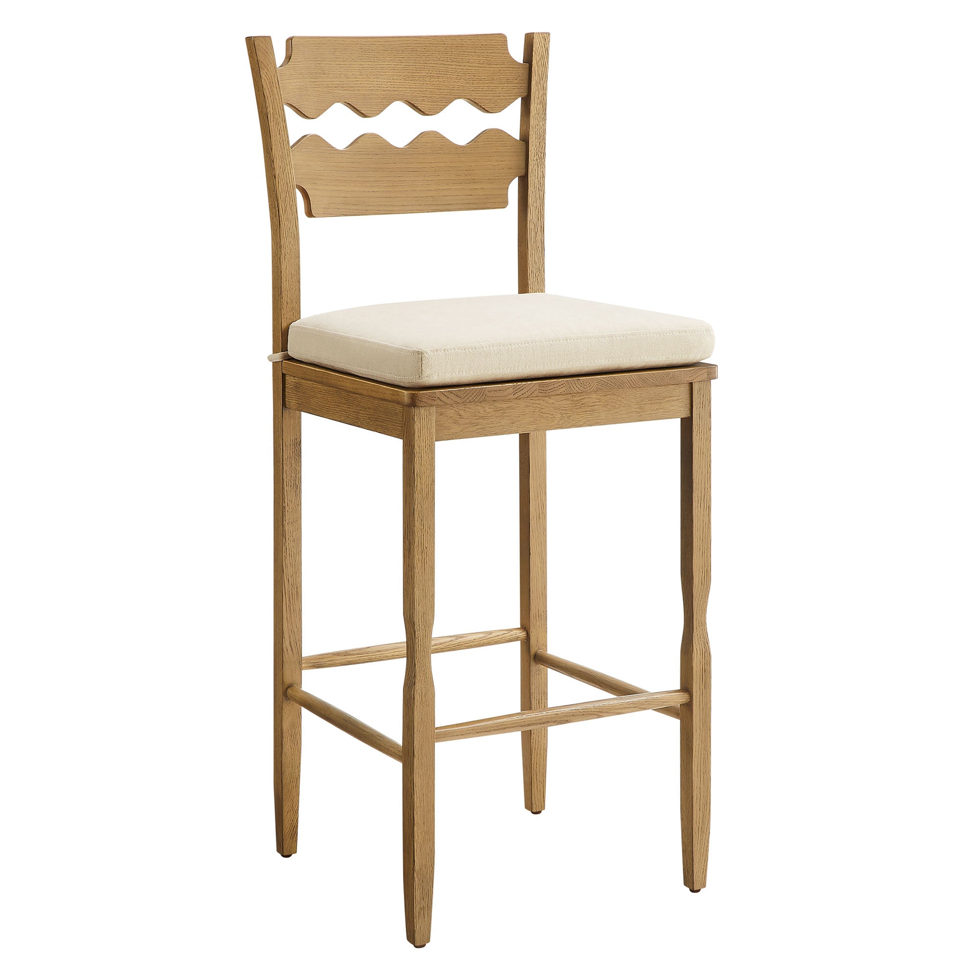 Modway Jax Oak Wood Bar Stool With Wavy Razor Back and Cushion
