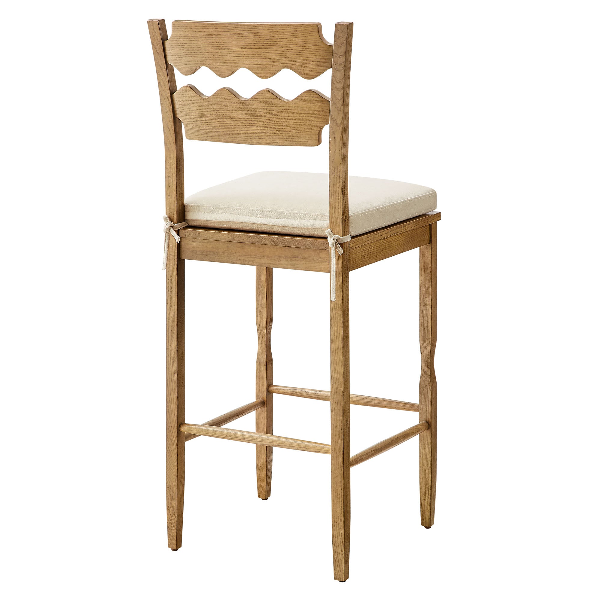 Modway Jax Oak Wood Bar Stool With Wavy Razor Back and Cushion