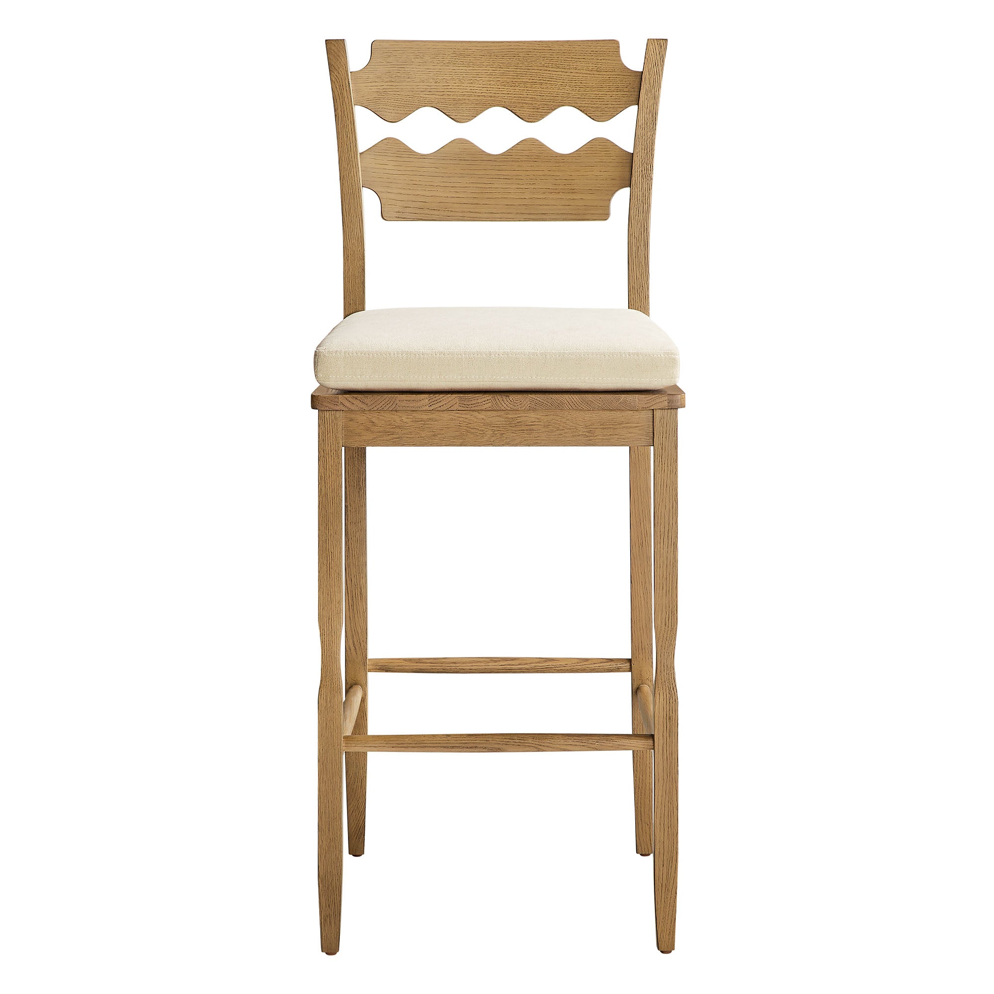Modway Jax Oak Wood Bar Stool With Wavy Razor Back and Cushion