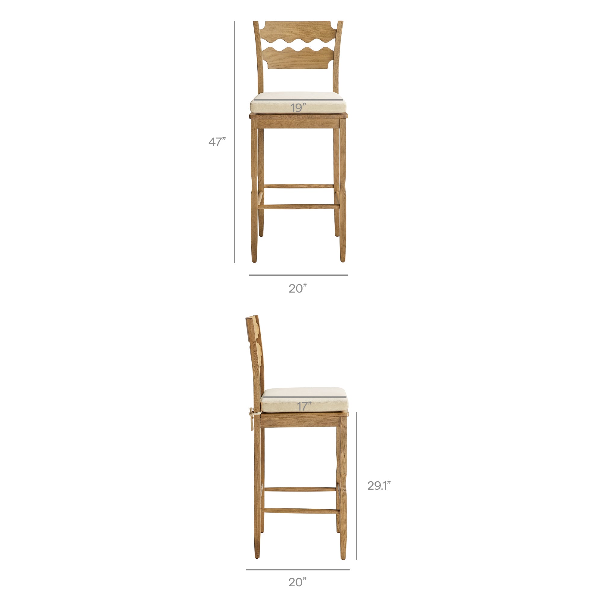 Modway EEI-7519 Jax Oak Wood Bar Stool With Wavy Razor Back and Cushion