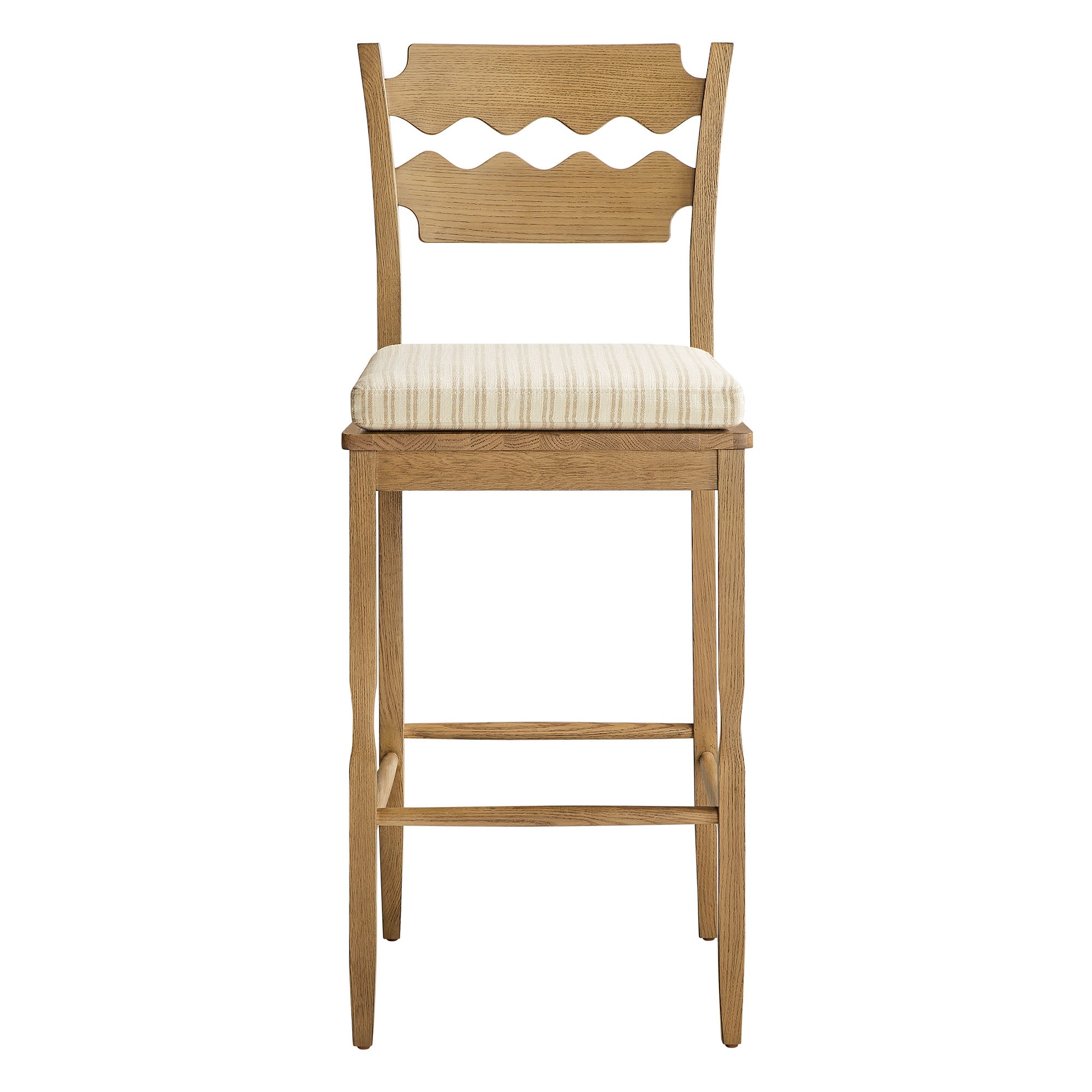 Modway Jax Oak Wood Bar Stool With Wavy Razor Back and Cushion