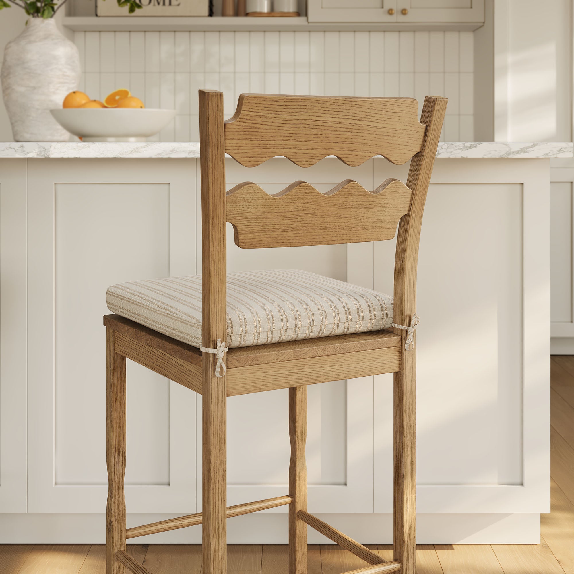 Modway Jax Oak Wood Bar Stool With Wavy Razor Back and Cushion