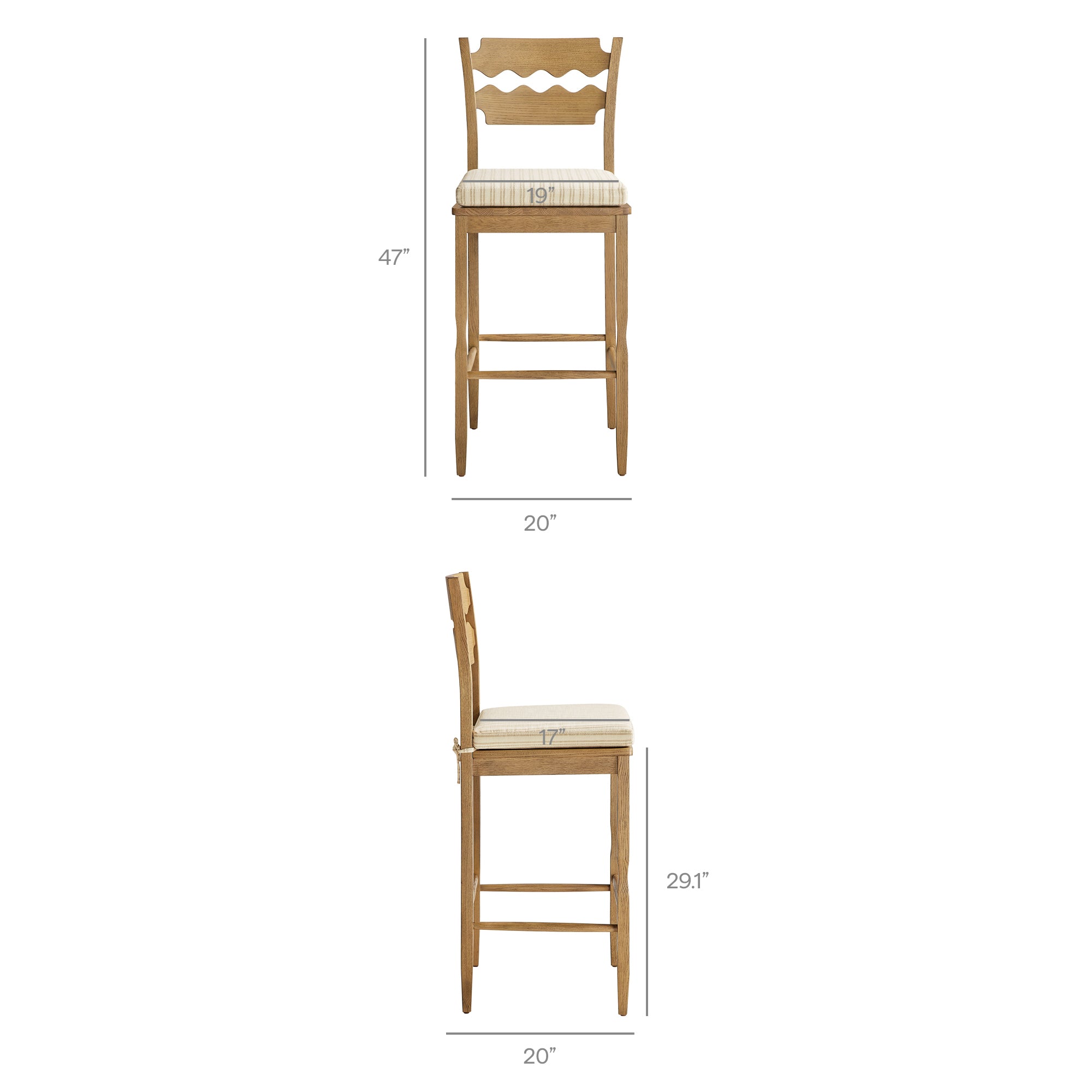 Modway EEI-7519 Jax Oak Wood Bar Stool With Wavy Razor Back and Cushion