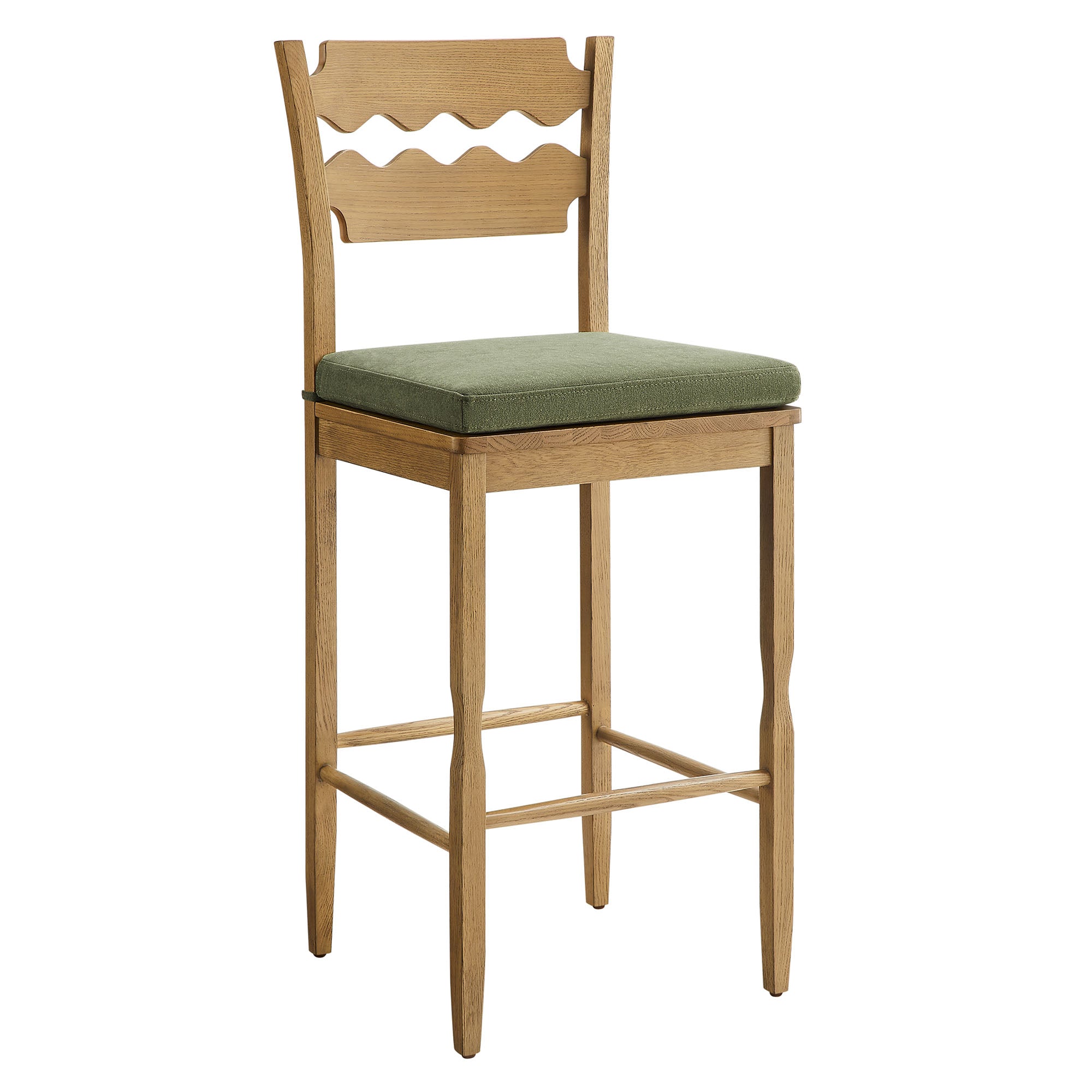 Modway EEI-7519 Jax Oak Wood Bar Stool With Wavy Razor Back and Cushion