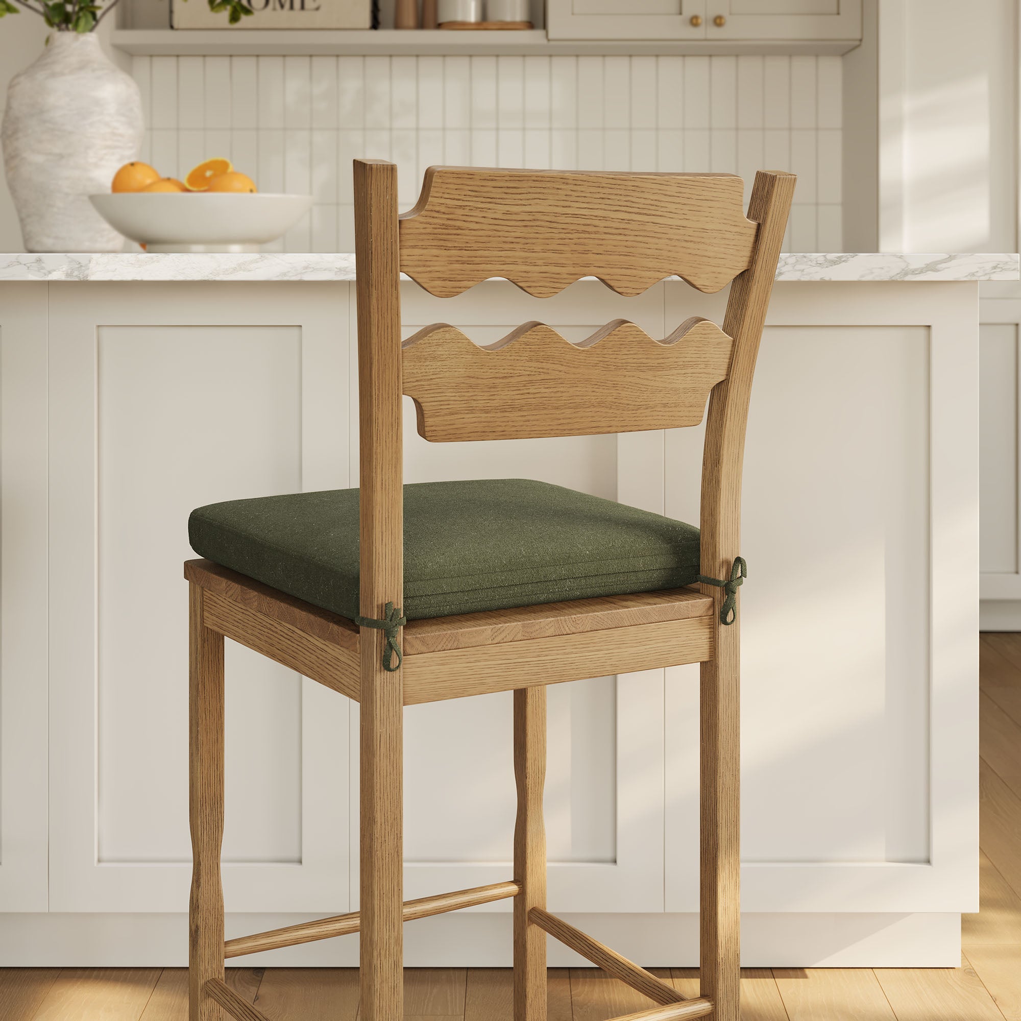 Modway Jax Oak Wood Bar Stool With Wavy Razor Back and Cushion