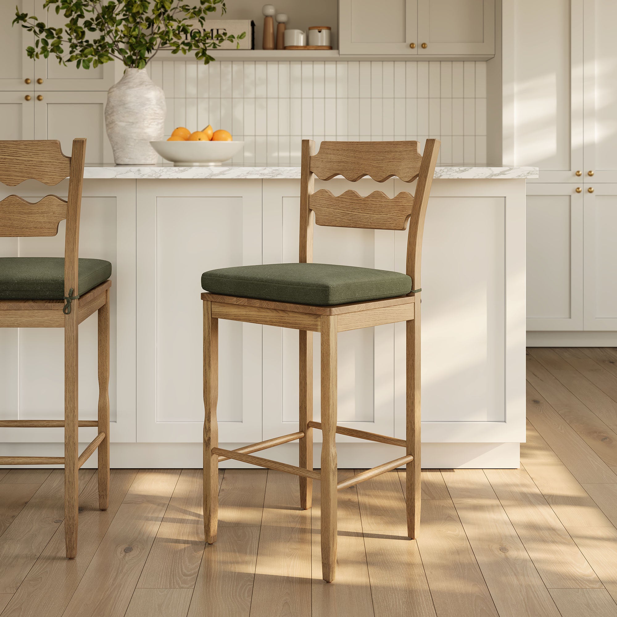 Modway EEI-7519 Jax Oak Wood Bar Stool With Wavy Razor Back and Cushion