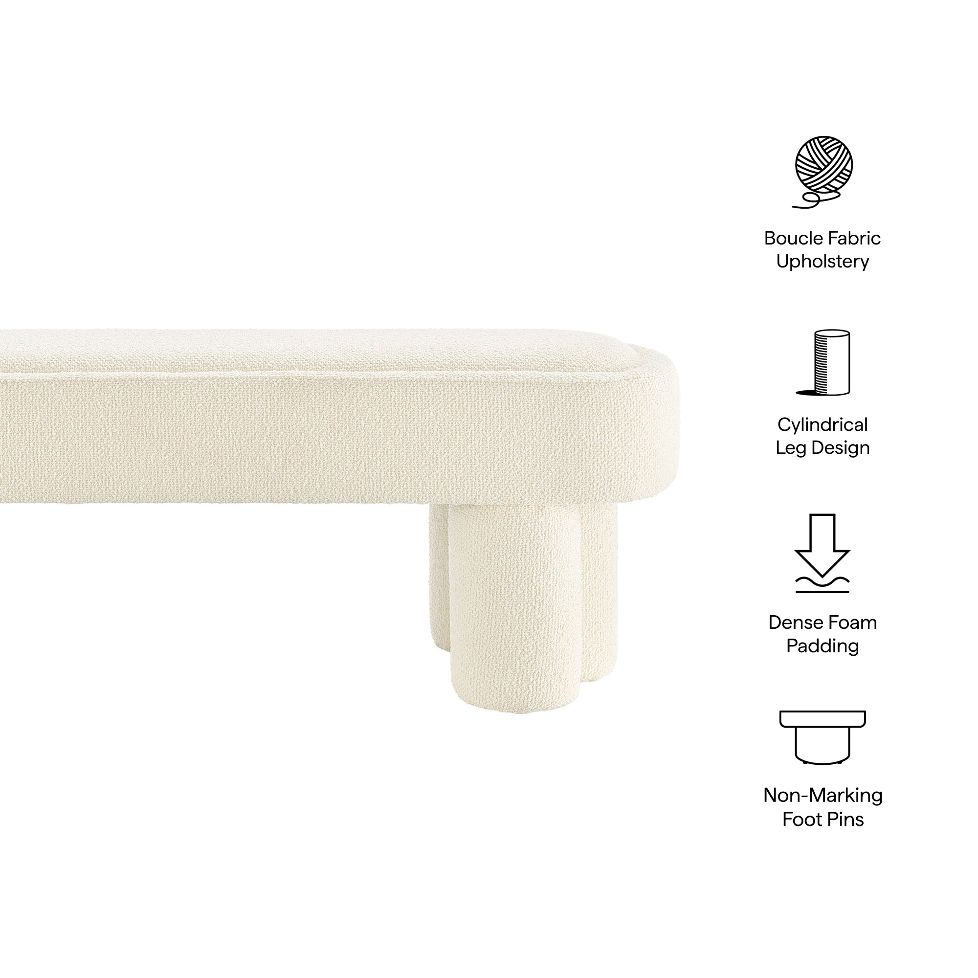 Modway EEI-7531 Mossi 52-Inch Oval Boucle Fabric Bench