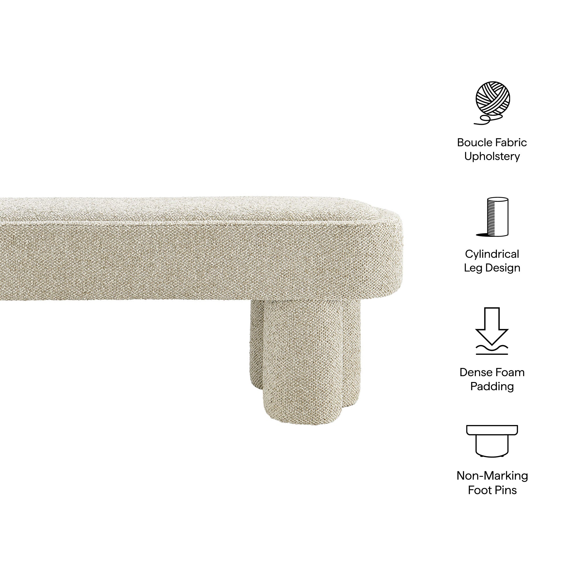 Modway EEI-7531 Mossi 52-Inch Oval Boucle Fabric Bench