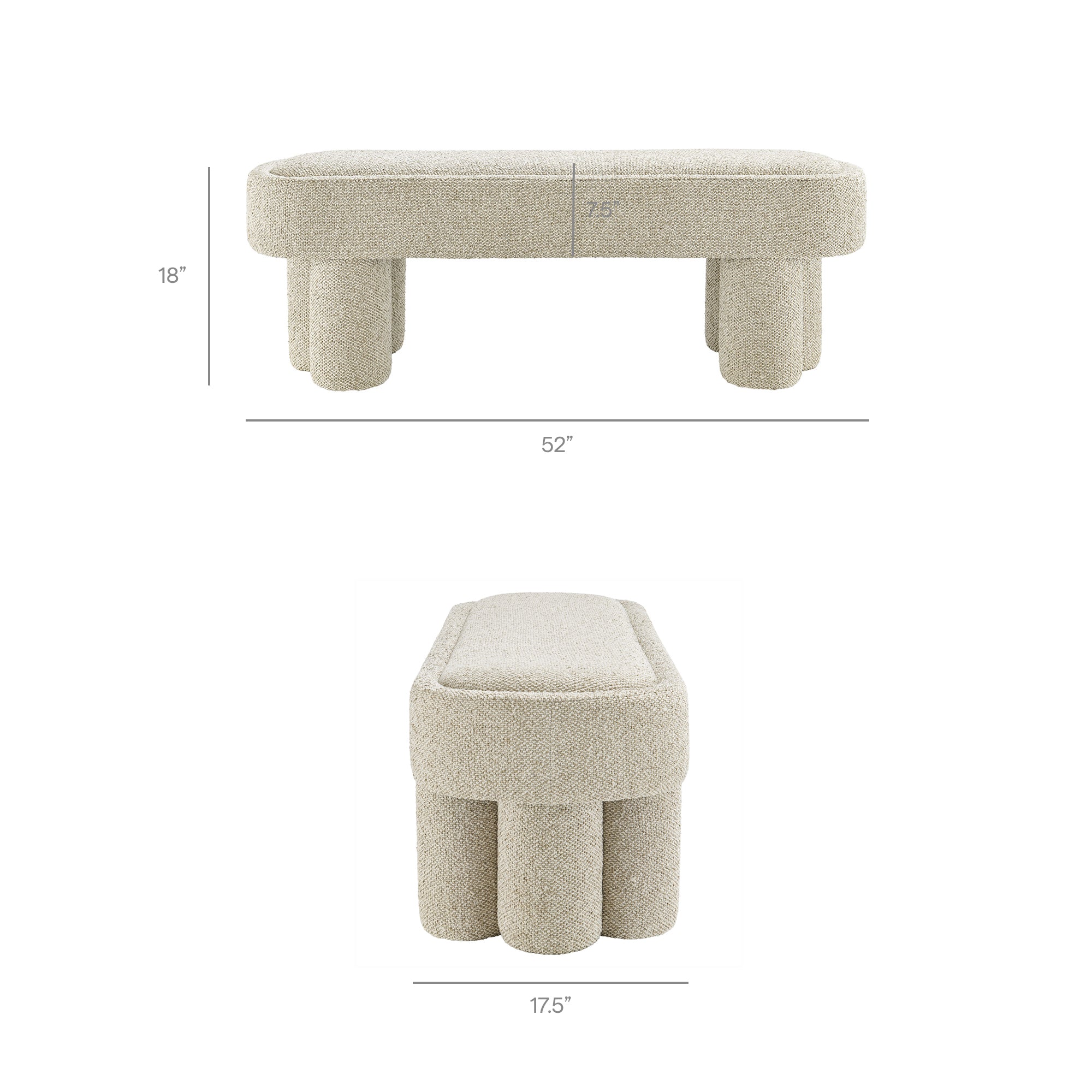 Modway Mossi 52-Inch Oval Boucle Fabric Bench