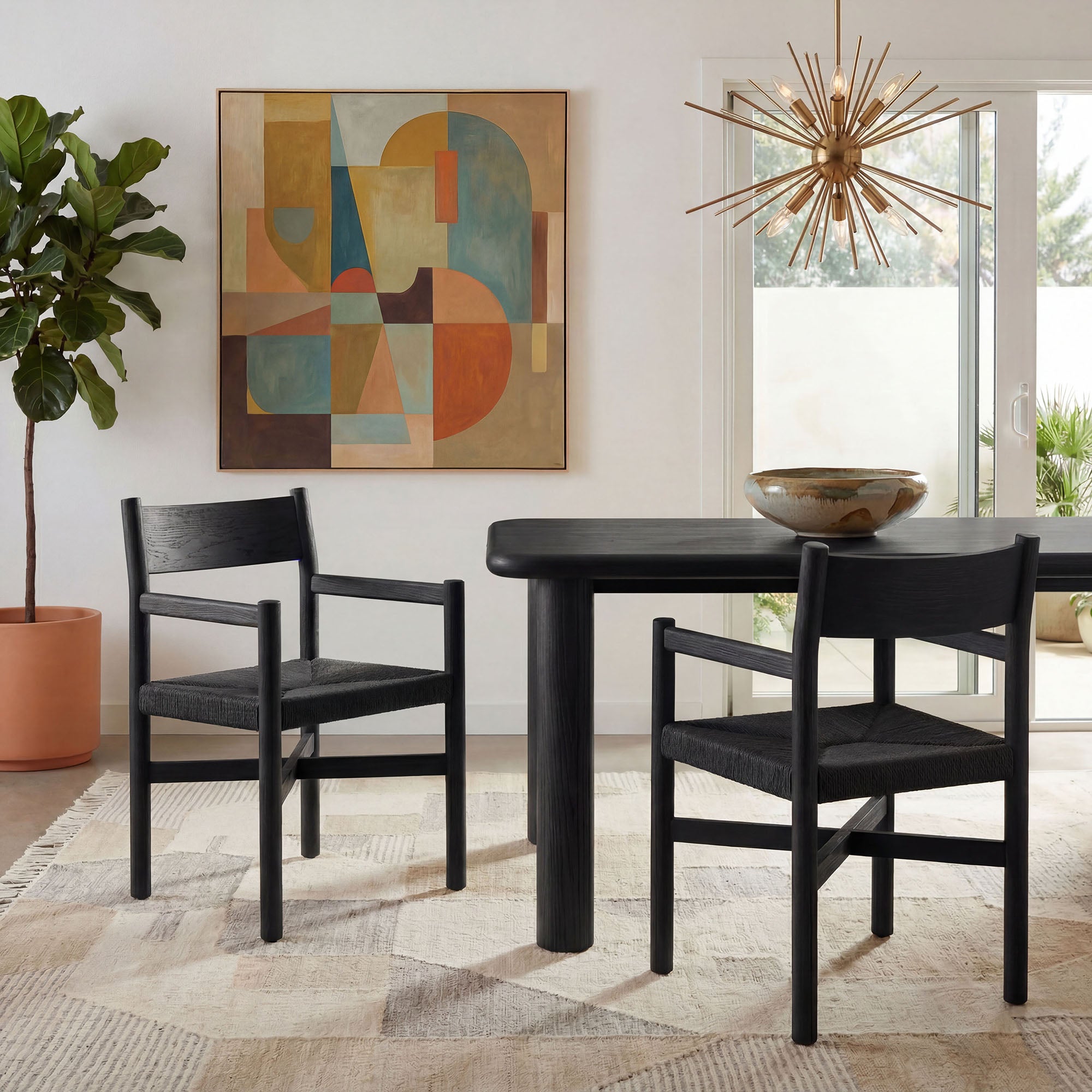 Modway Alvia Oak Wood Dining Armchairs With Woven Seats Set of 2 EEI-7542