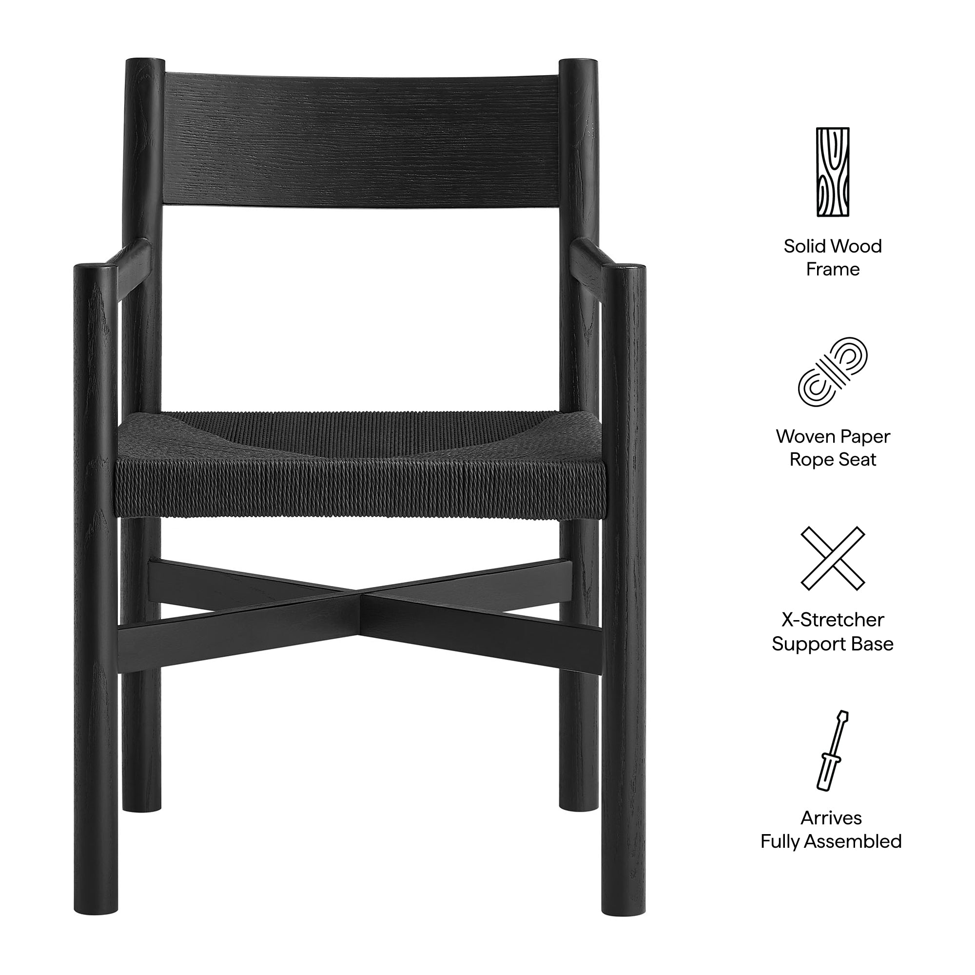 Modway Alvia Oak Wood Dining Armchairs With Woven Seats Set of 2 EEI-7542