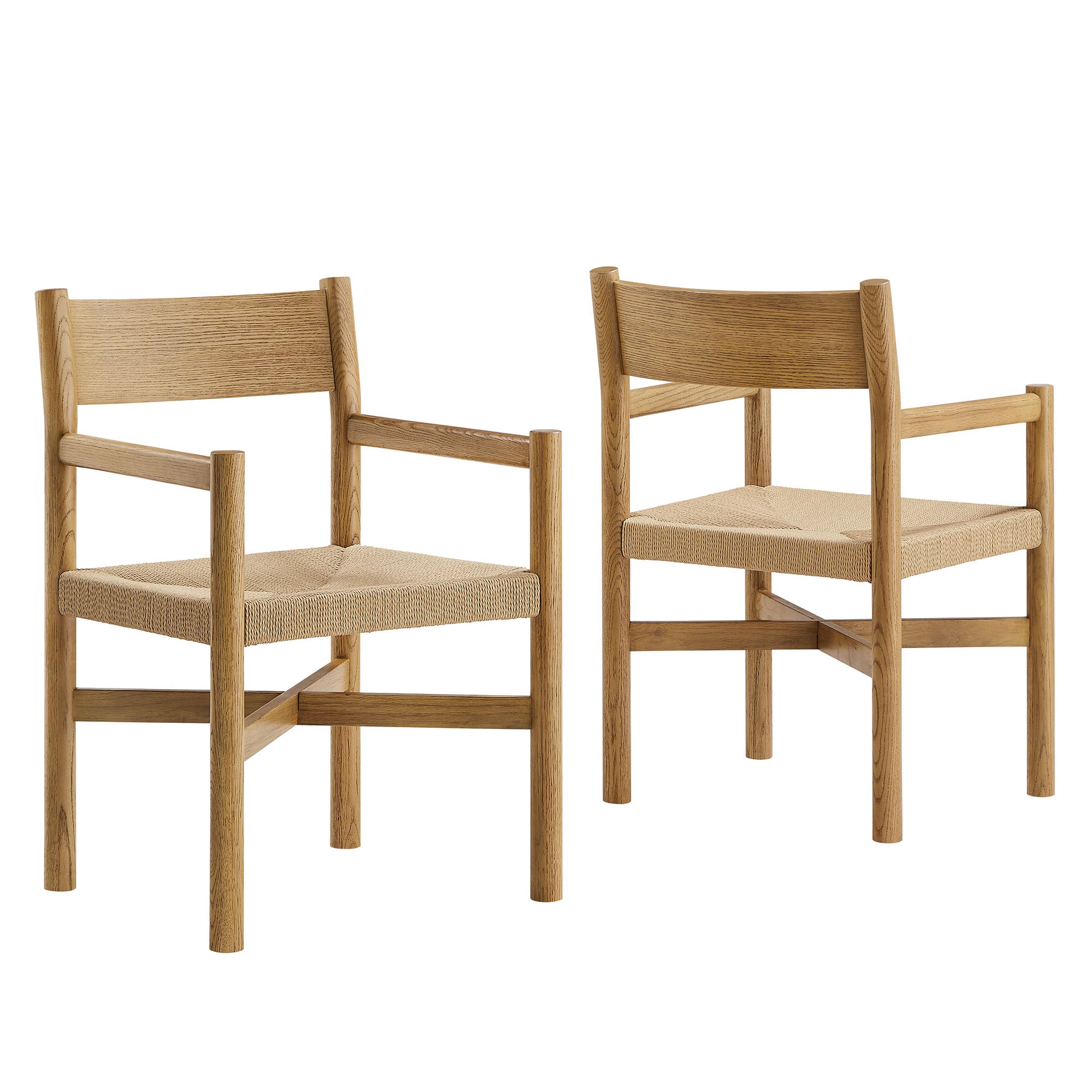 Modway Alvia Oak Wood Dining Armchairs With Woven Seats Set of 2 EEI-7542