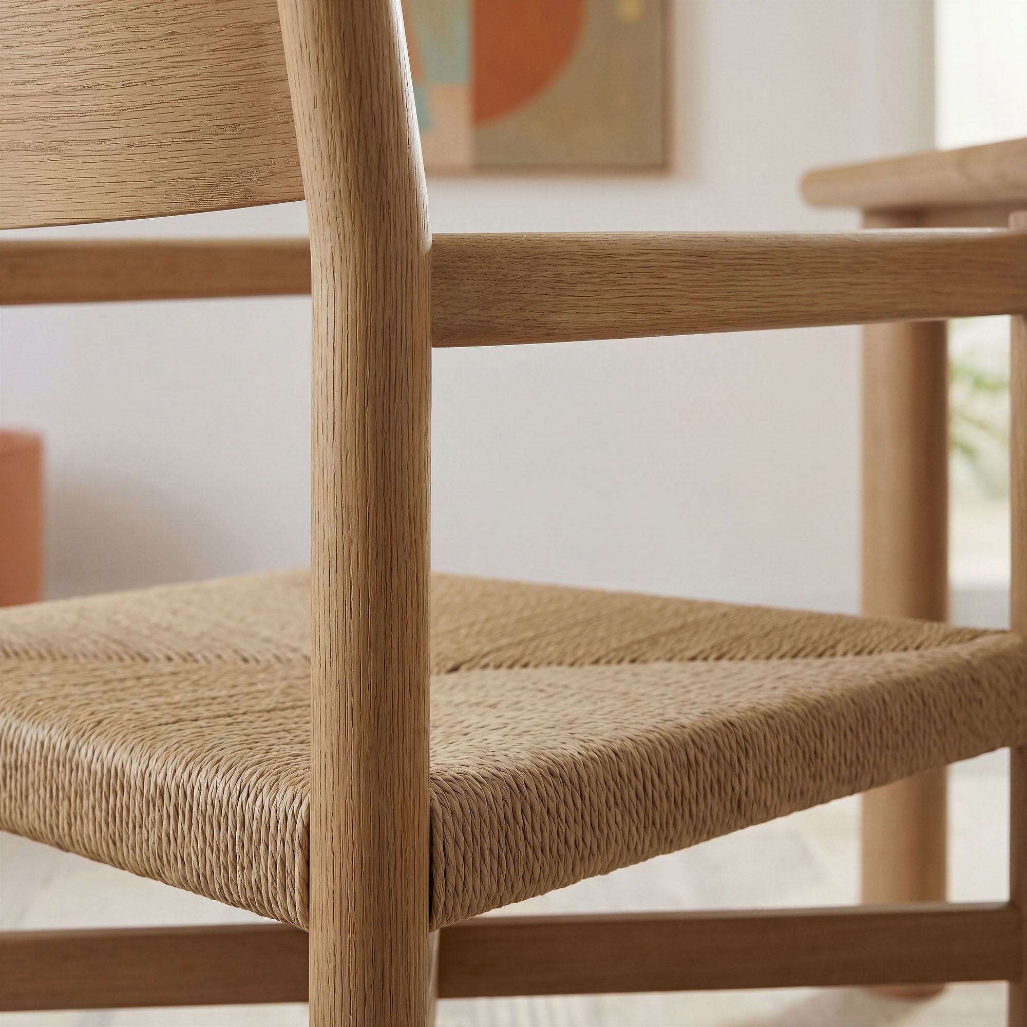 Modway Alvia Oak Wood Dining Armchairs With Woven Seats Set of 2 EEI-7542