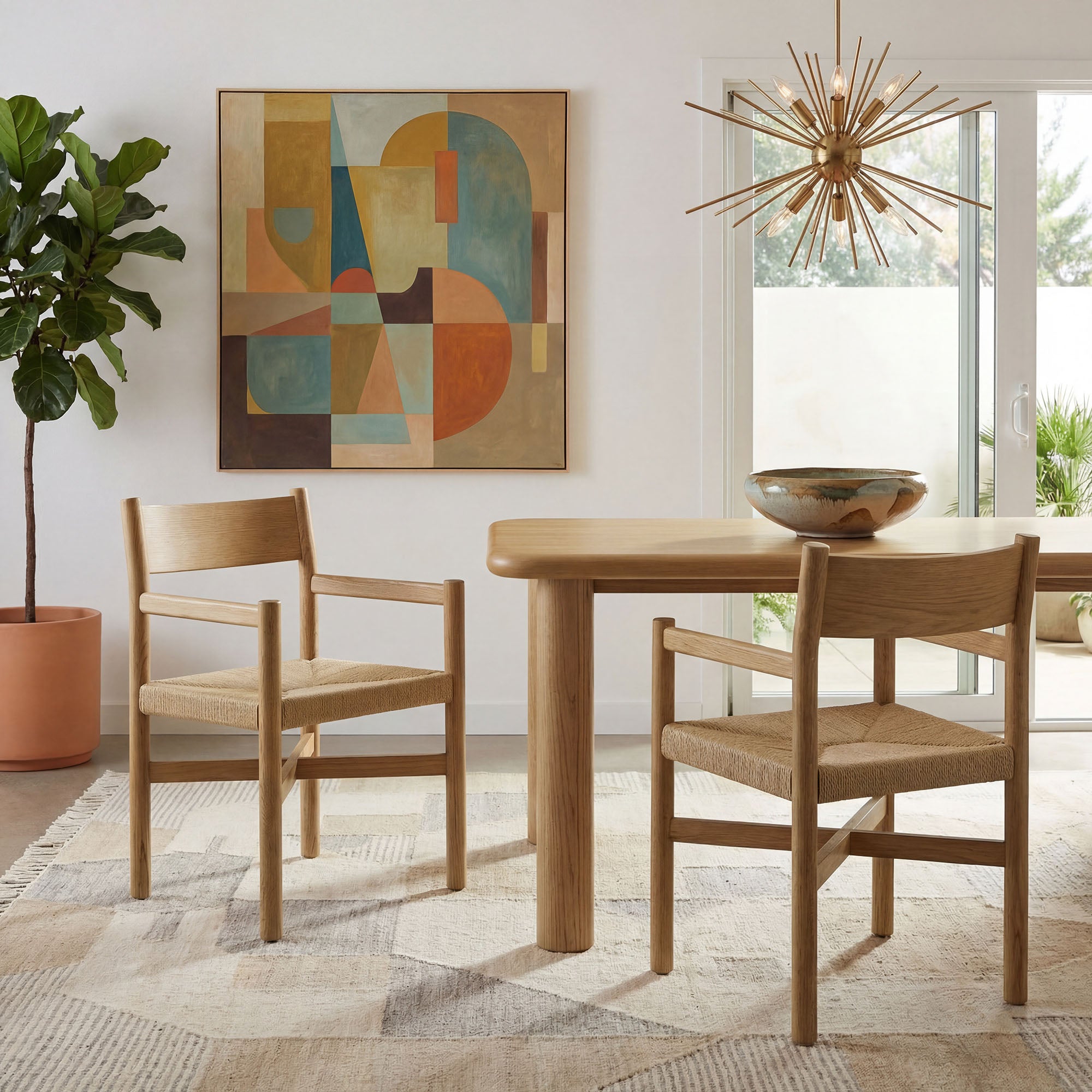 Modway Alvia Oak Wood Dining Armchairs With Woven Seats Set of 2 EEI-7542
