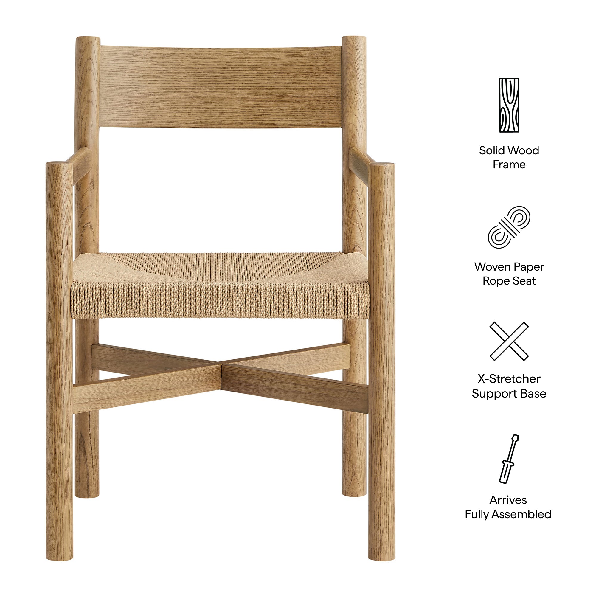 Modway Alvia Oak Wood Dining Armchairs With Woven Seats Set of 2 EEI-7542