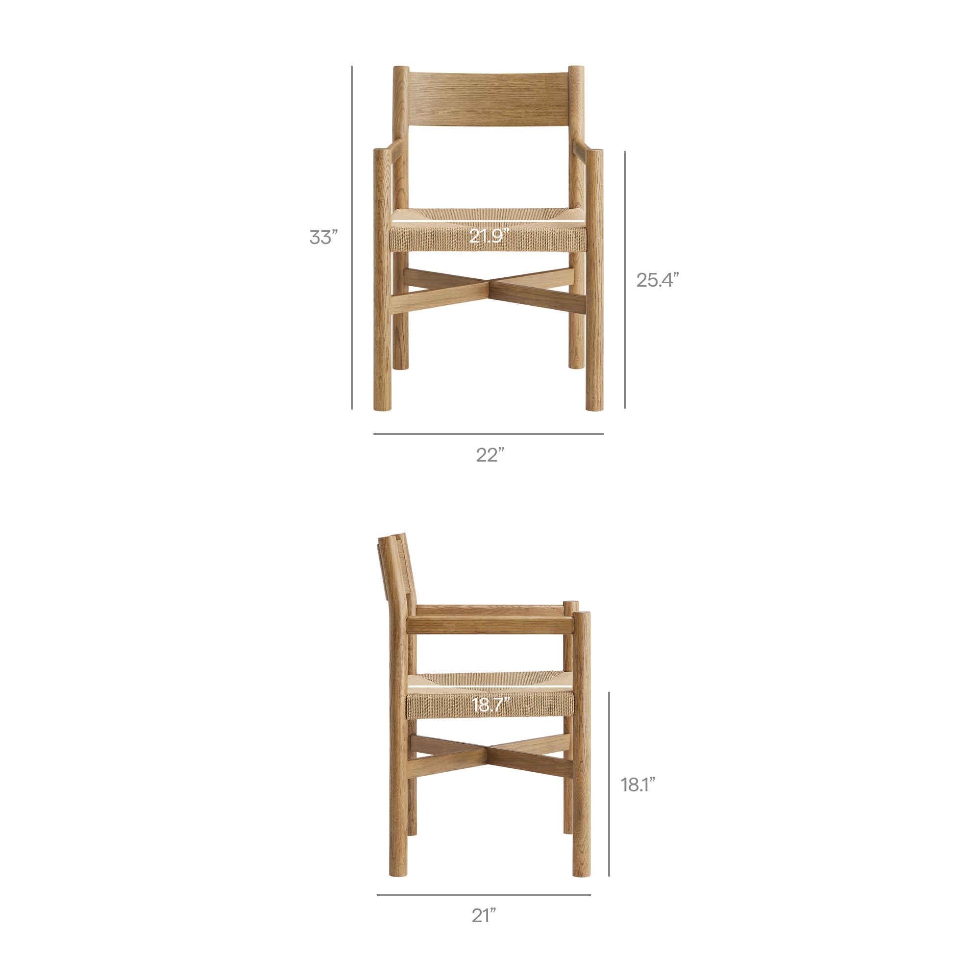 Modway Alvia Oak Wood Dining Armchairs With Woven Seats Set of 2 EEI-7542
