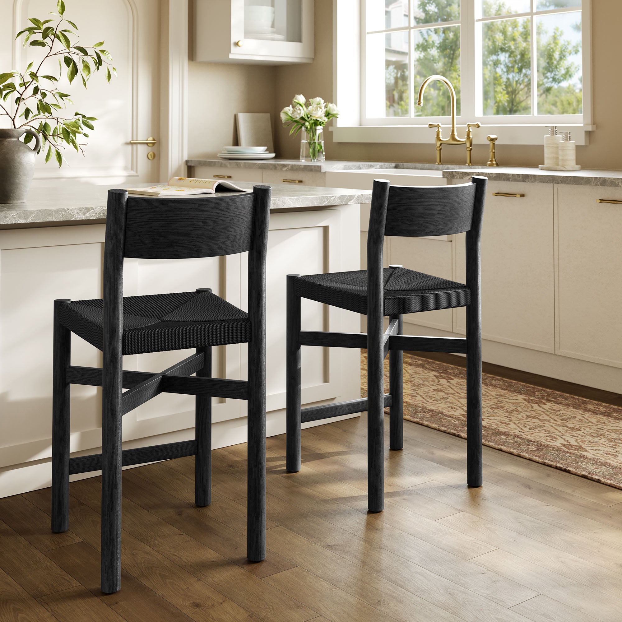 Modway Alvia Oak Wood Counter Stools With Woven Seats Set of 2 EEI-7543