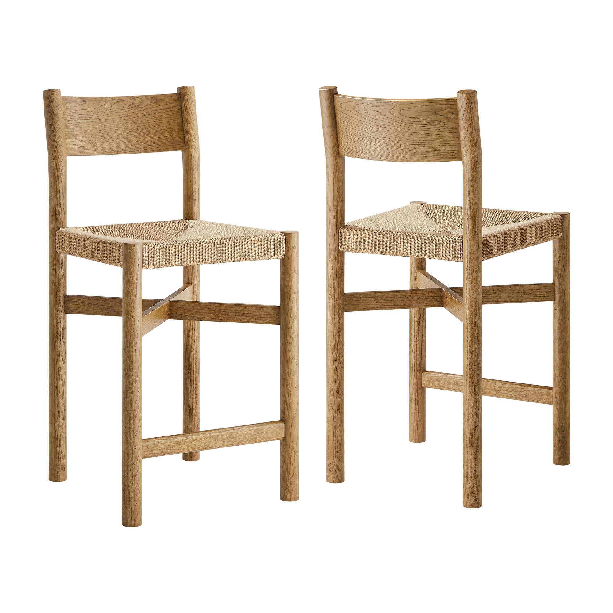 Modway Alvia Oak Wood Counter Stools With Woven Seats Set of 2 EEI-7543