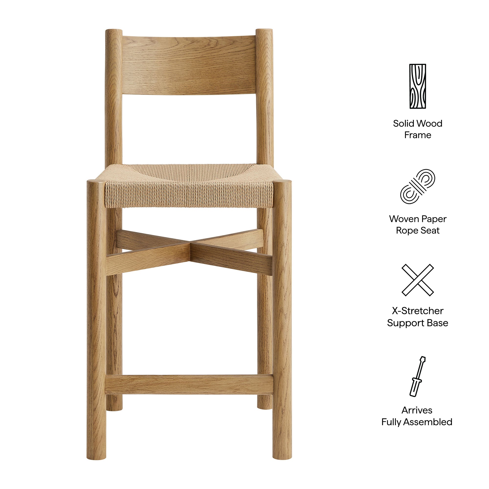 Modway Alvia Oak Wood Counter Stools With Woven Seats Set of 2 EEI-7543