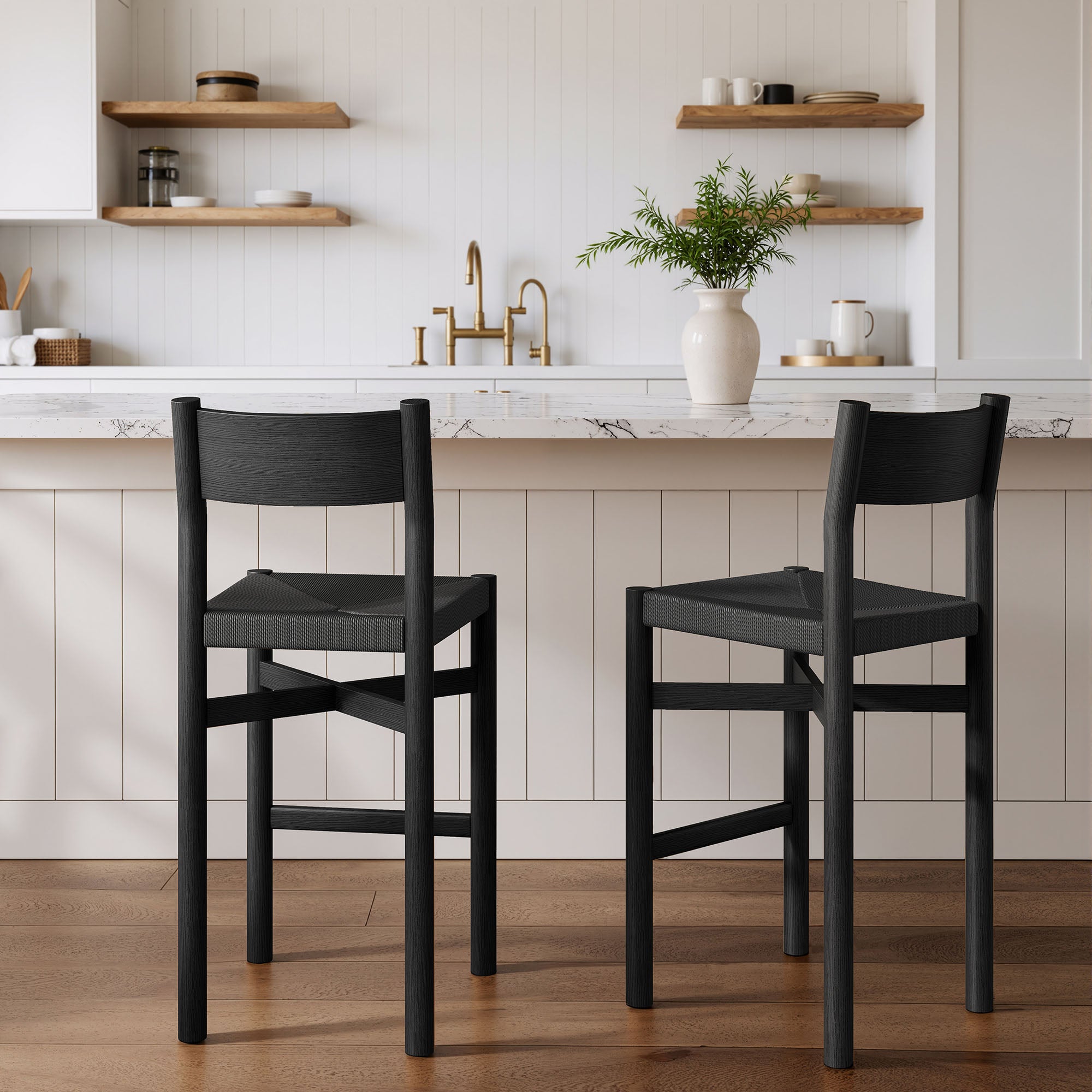 Modway Alvia Oak Wood Bar Stools With Woven Seats Set of 2 EEI-7544