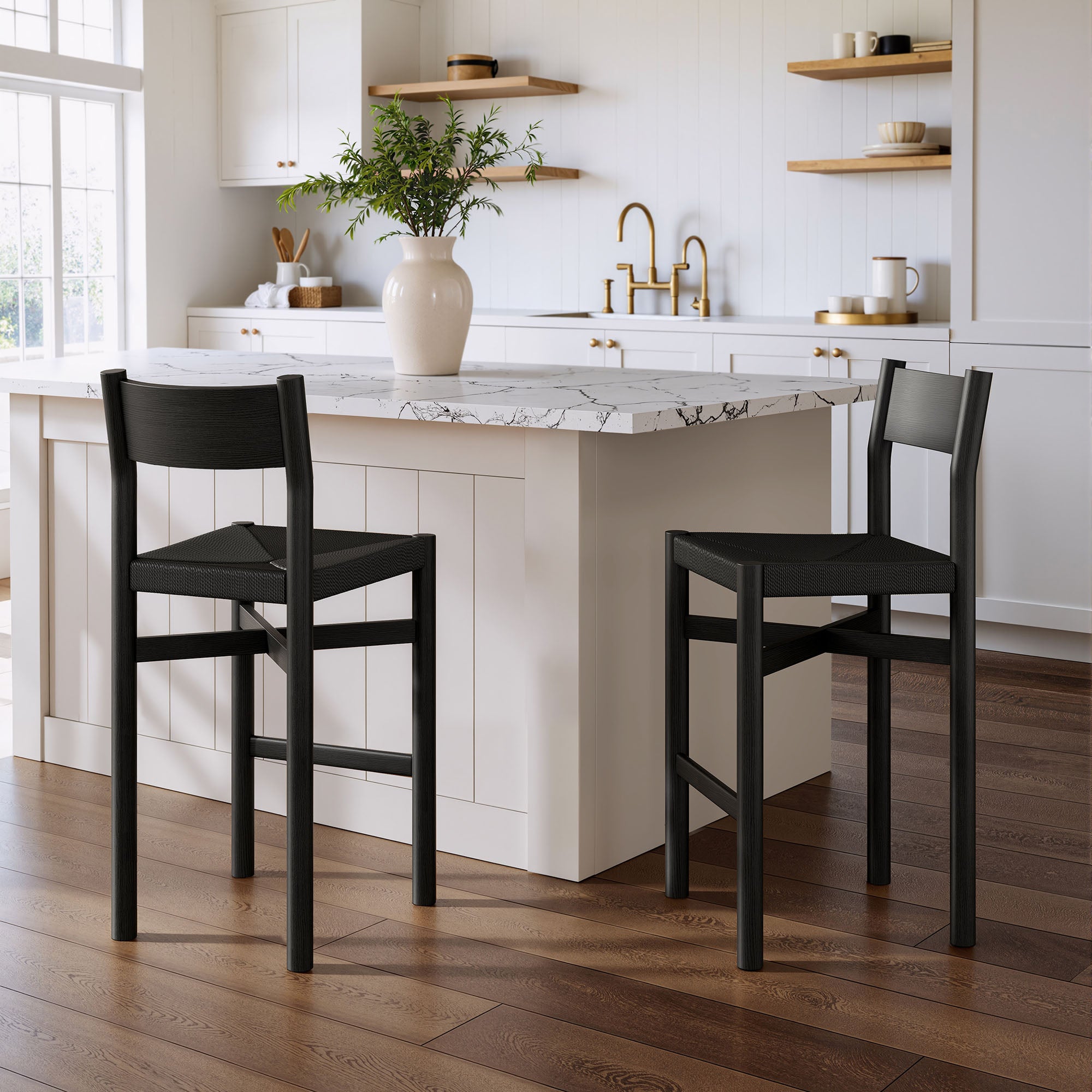 Modway Alvia Oak Wood Bar Stools With Woven Seats Set of 2 EEI-7544