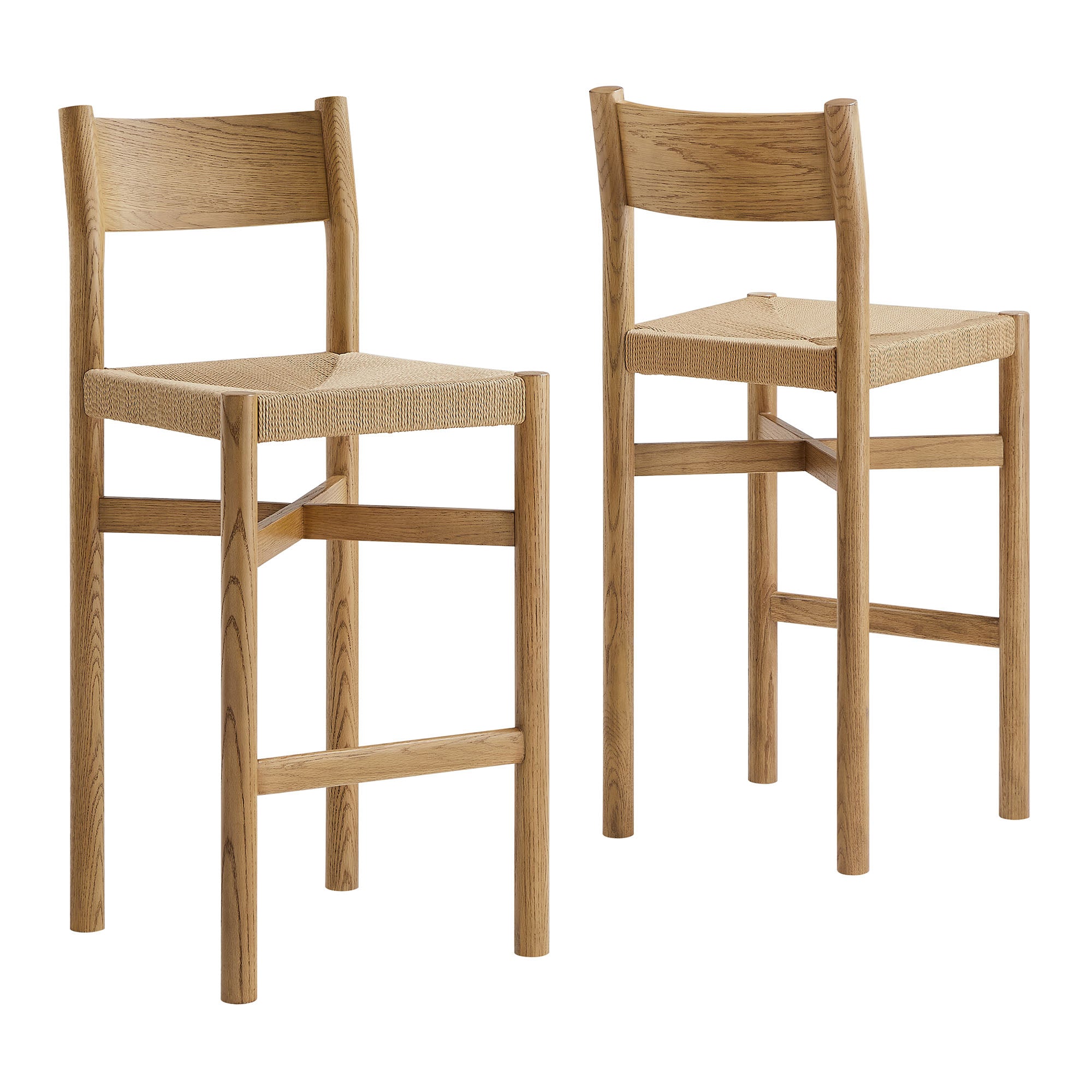 Modway Alvia Oak Wood Bar Stools With Woven Seats Set of 2 EEI-7544