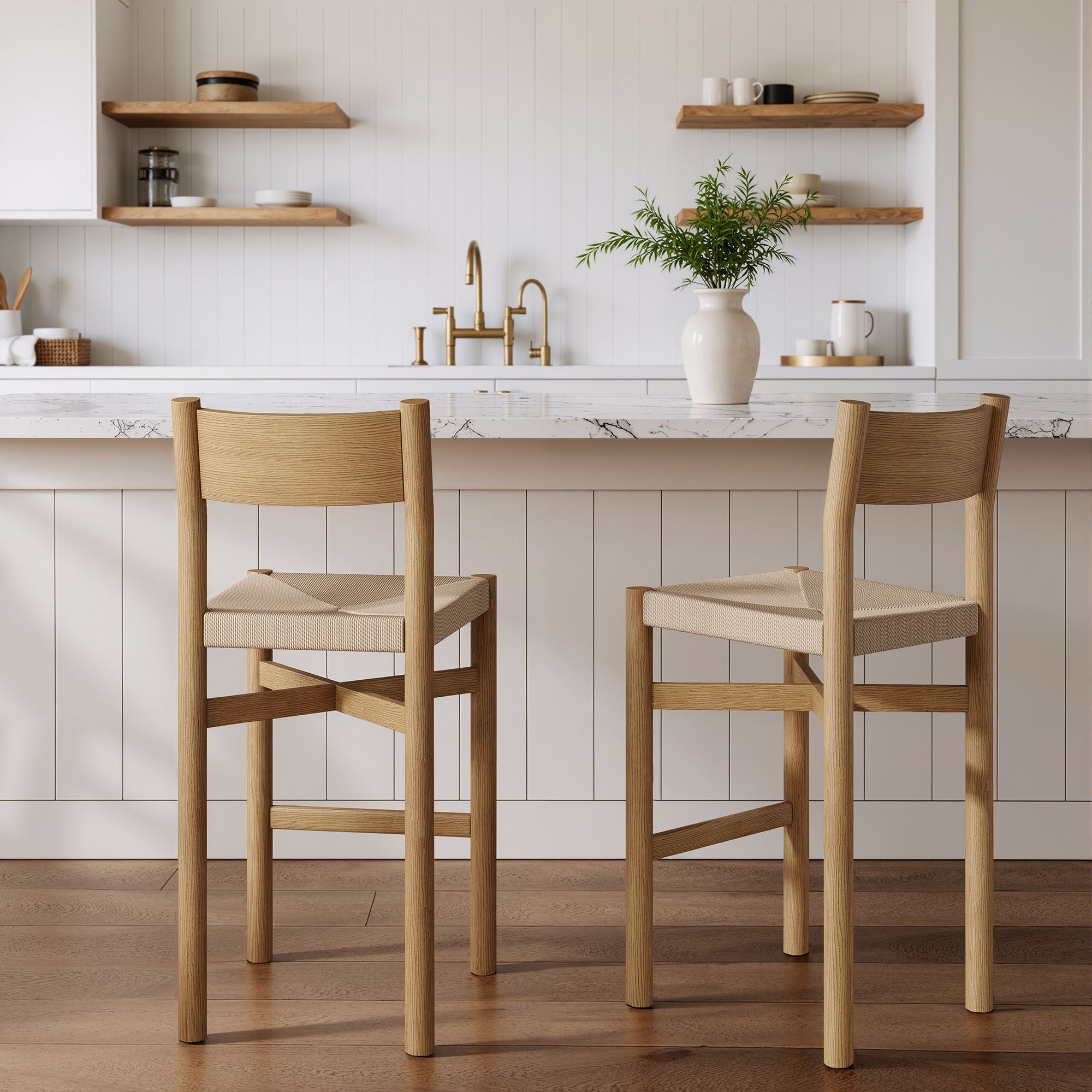 Modway Alvia Oak Wood Bar Stools With Woven Seats Set of 2 EEI-7544