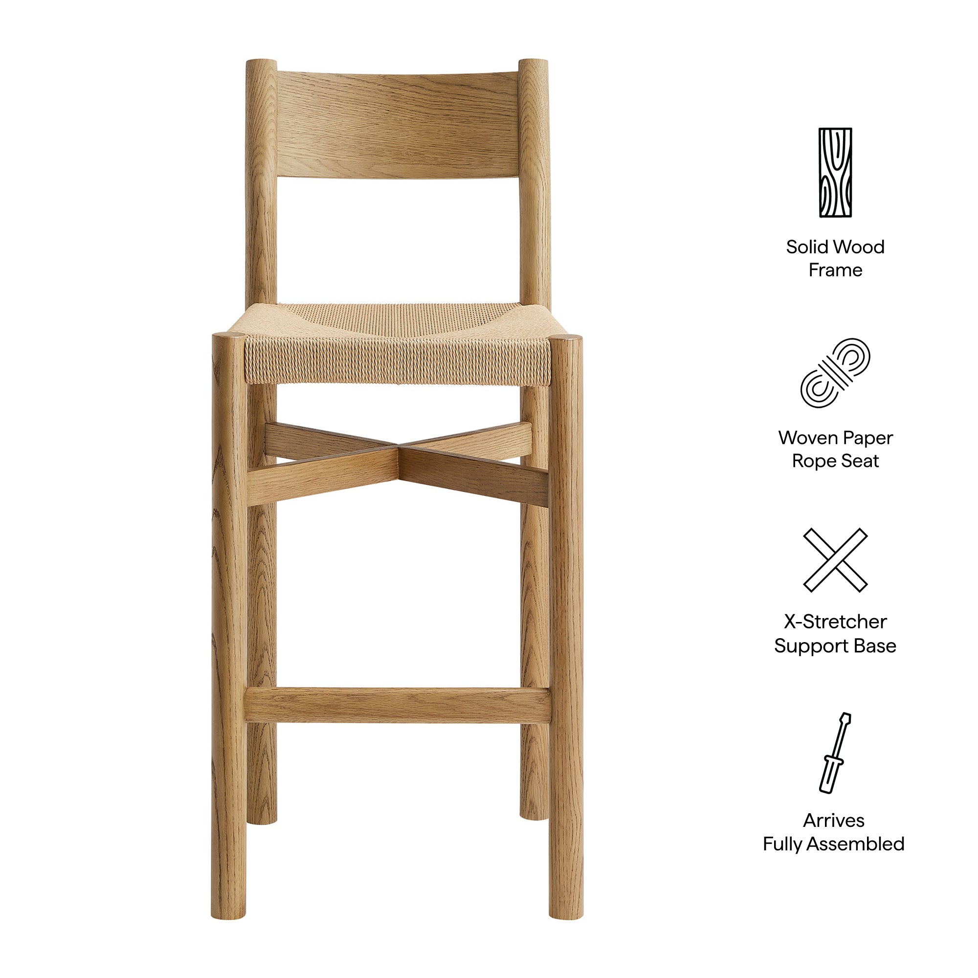 Modway Alvia Oak Wood Bar Stools With Woven Seats Set of 2 EEI-7544