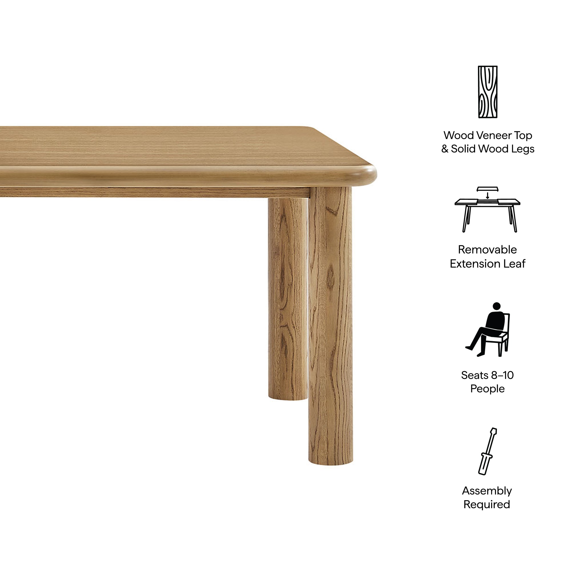 Modway Alvia 86"-105" Extendable Rectangular Oak Wood Dining Table EEI-7549